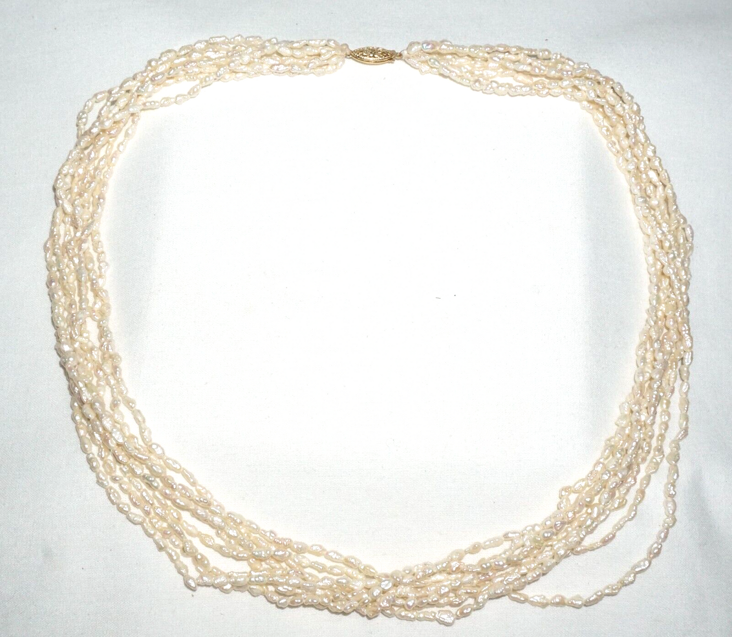 Vintage 14k Yellow Gold set 8x Strand Freshwater Pearl Necklace (BrM)
