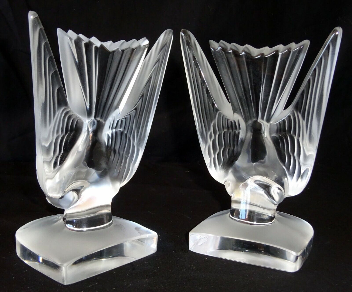 Vintage Pair French Frosted Crystal Dove Bookends Sculptures by Lalique (MeG)