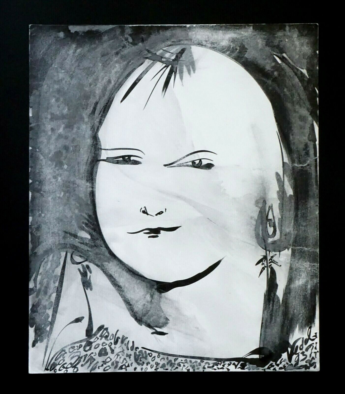 France Outsider Art Ink Painting Bald Figure Portrait by Claude Vedel (EtJ)#66