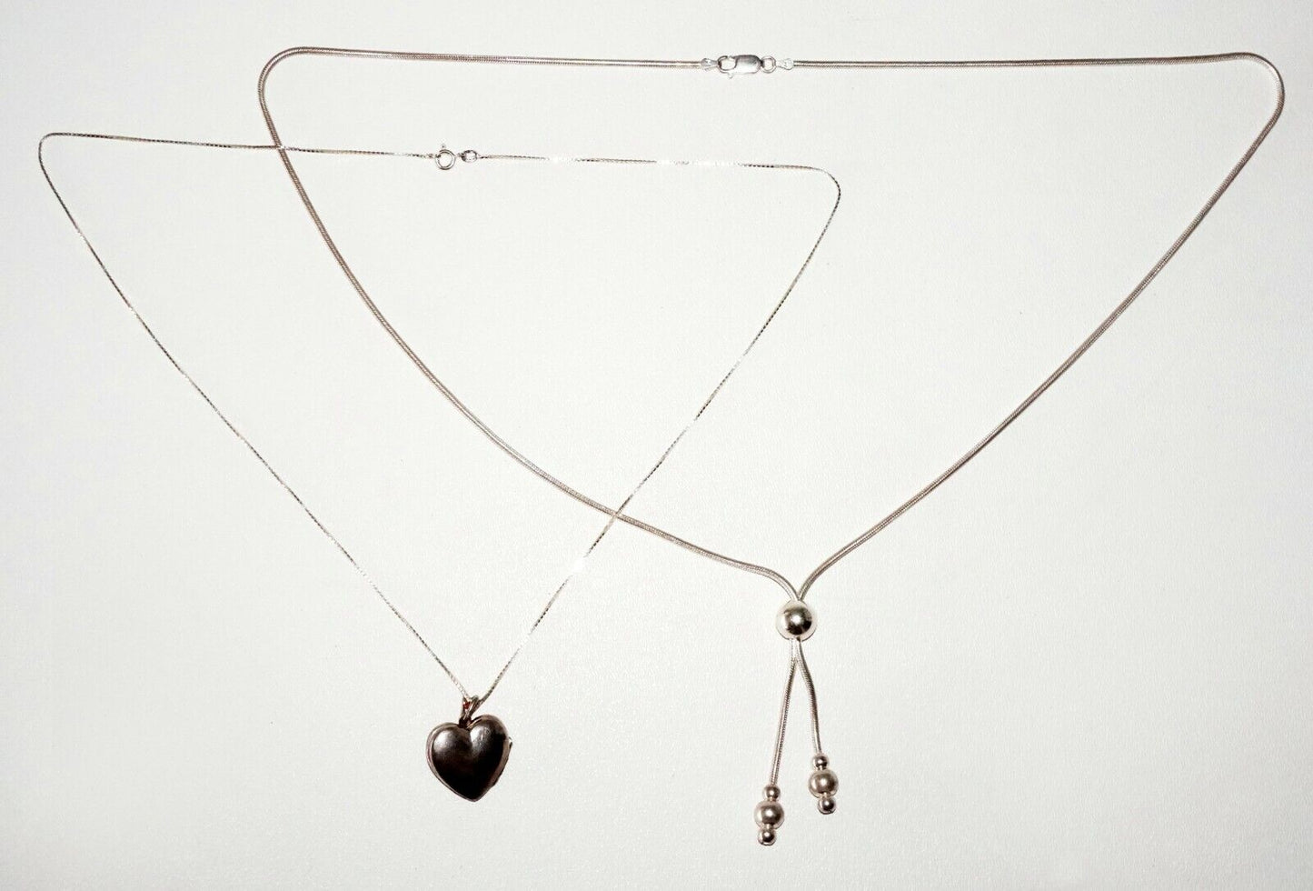 3Pc Vintage Sterling Silver Necklaces & Heart Motif Locket Pendant (SaR)#189