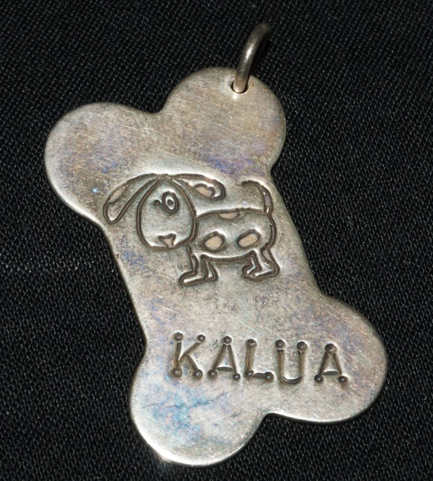 Vintage Sterling Silver Bone Design Dog Tag w. Kalua Name by Lucy Ann (OdC)