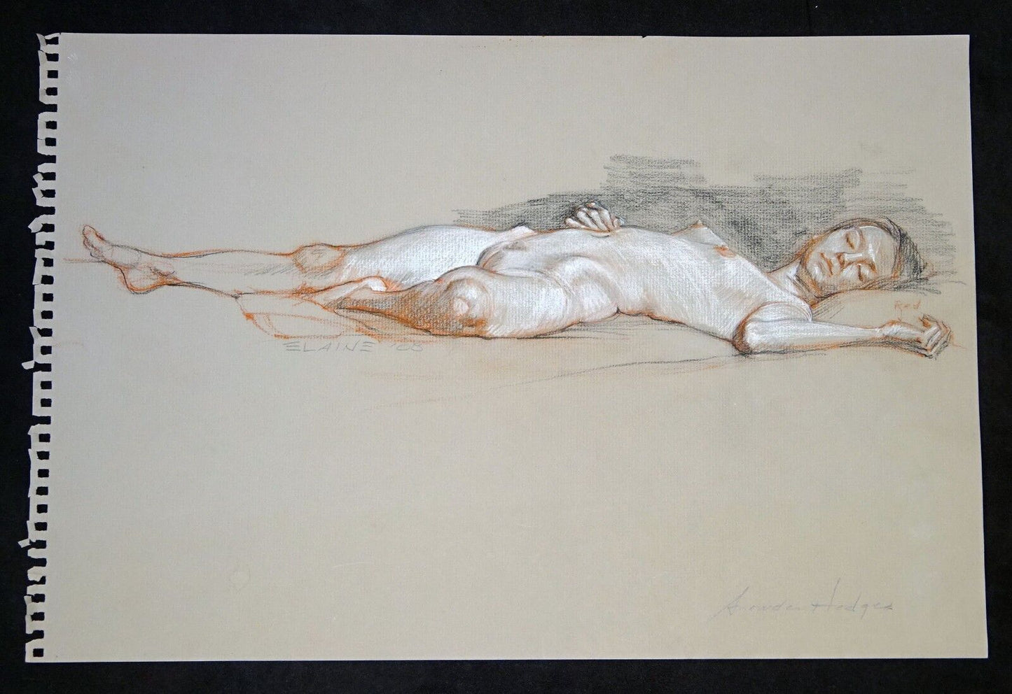 Mixed Media Drawing Painting Hawaii Sleeping Nude Elaine by Snowden Hodges (Sho)