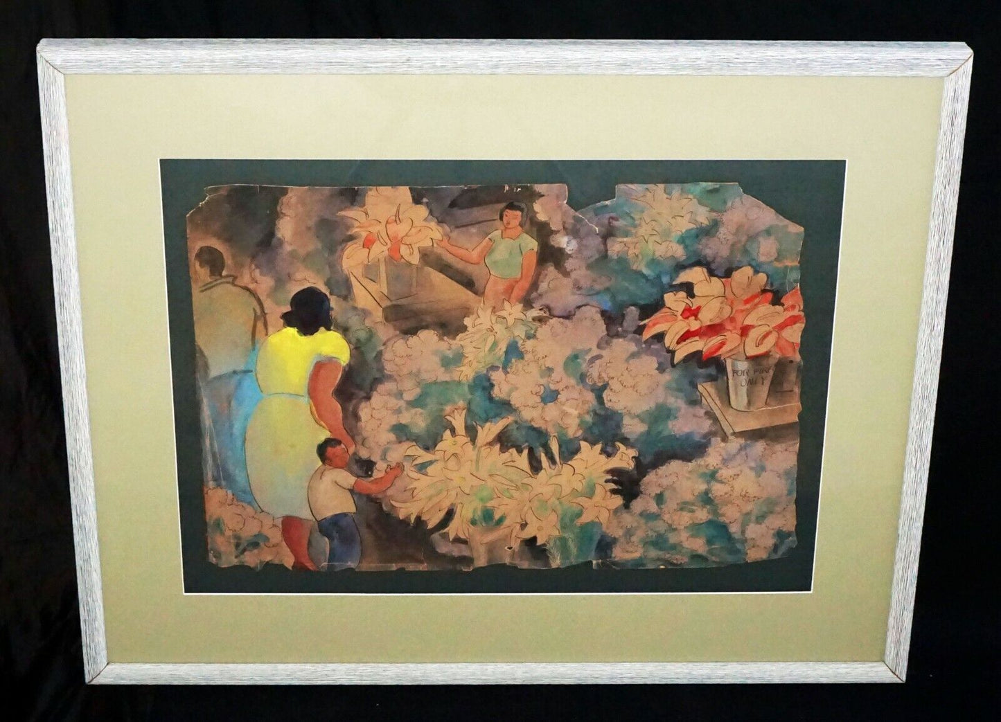 40s Hawaii Ink & Watercolor Painting Hilo Flower-shop by Robert L Eskridge (BeG)