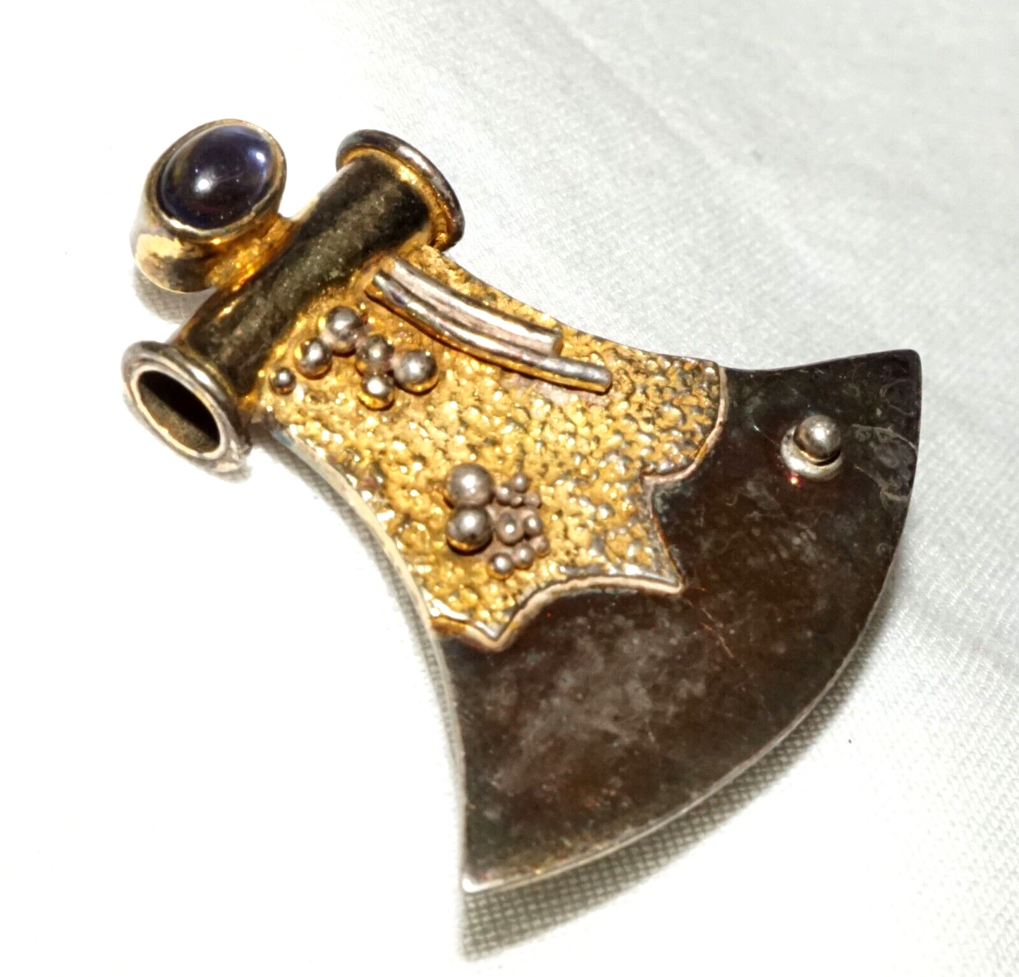 Vintage Sterling Silver Adze Design Brooch w. Amethyst Accent (KoS) L19