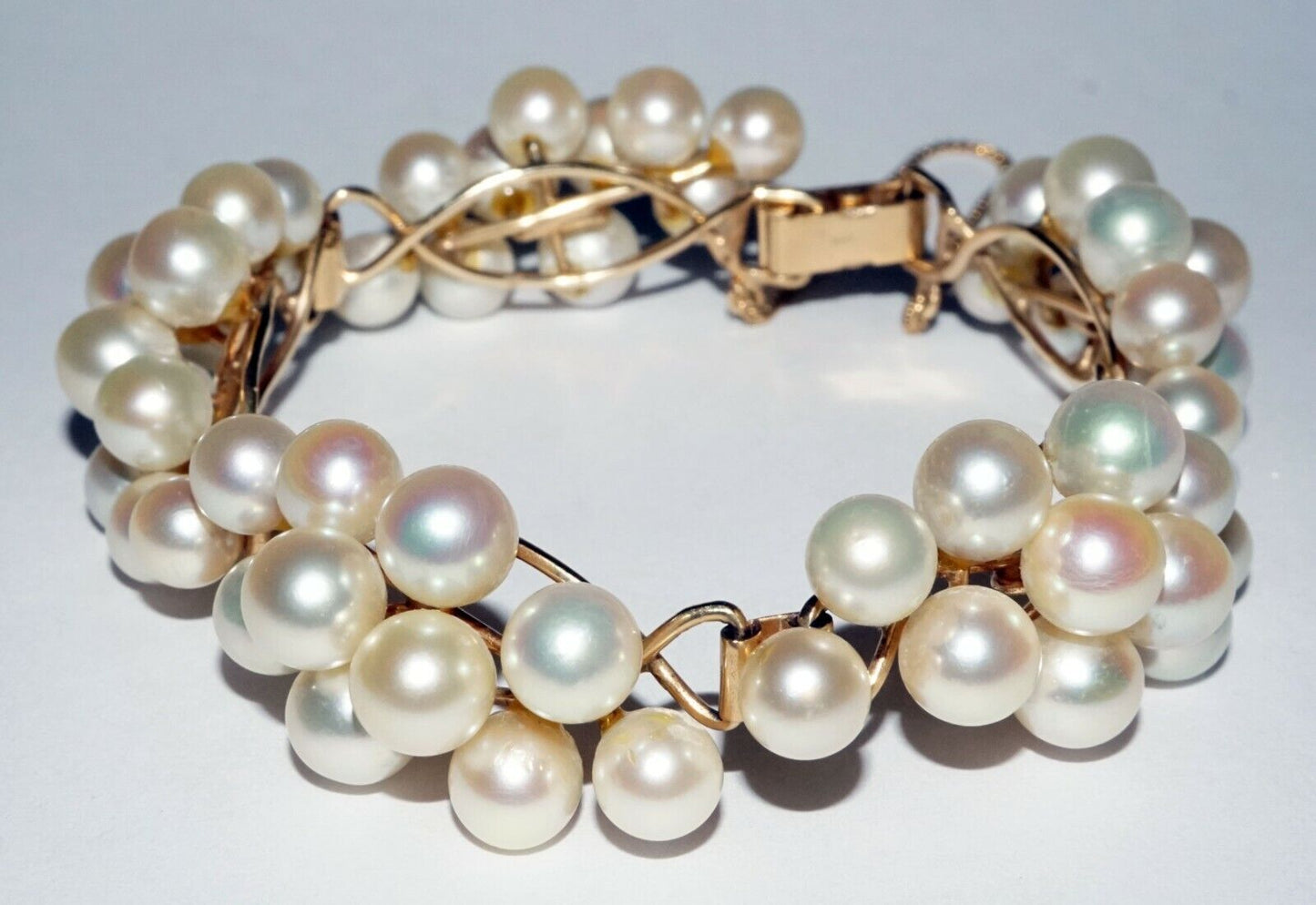 Vintage Modernist Style 14k Yellow Gold Bracelet set w. 54x Pearls (NaD)#18