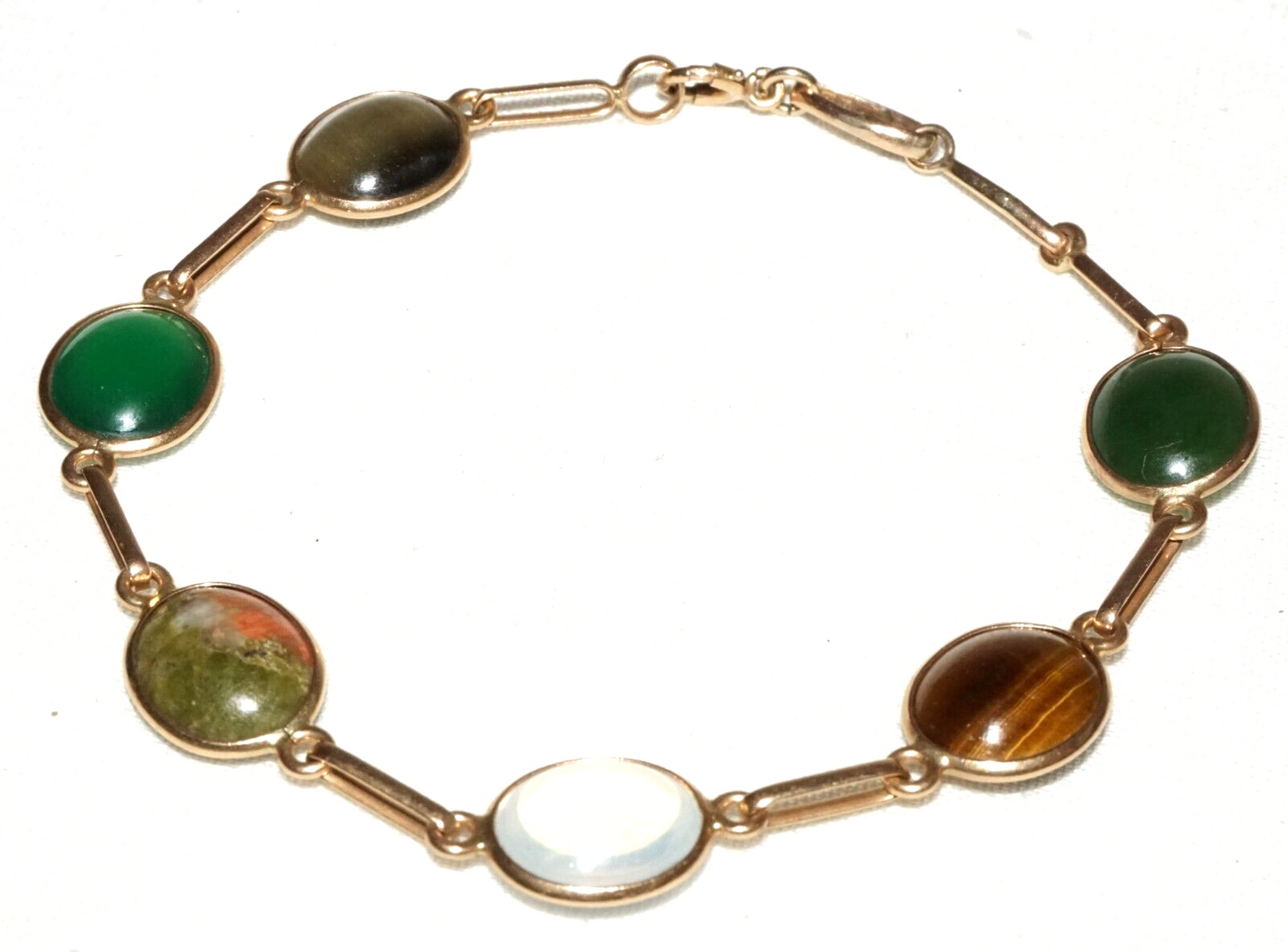 Vintage UK 9k Yellow Gold Link Bracelet w. 6x Gemstone Accents (KoS) L15