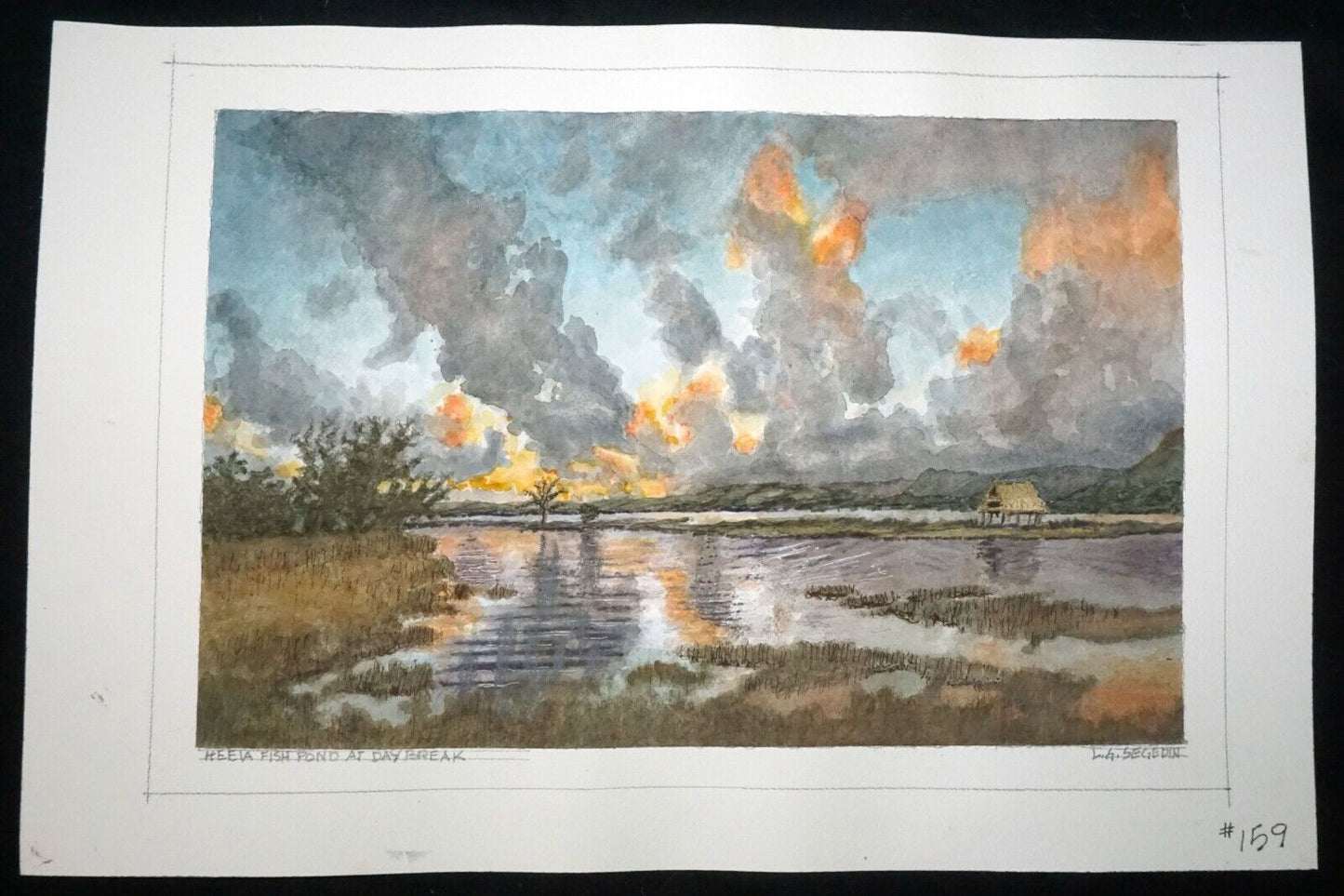 Hawaii Watercolor Painting Heeia Fish Pond at Day Break, Oahu by L. Segedin #159