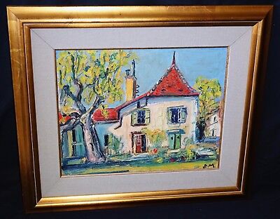 '50s Swiss Oil Heavy Impasto Painting "Villa" by Samuel Melchert (1916-1994)(Rud