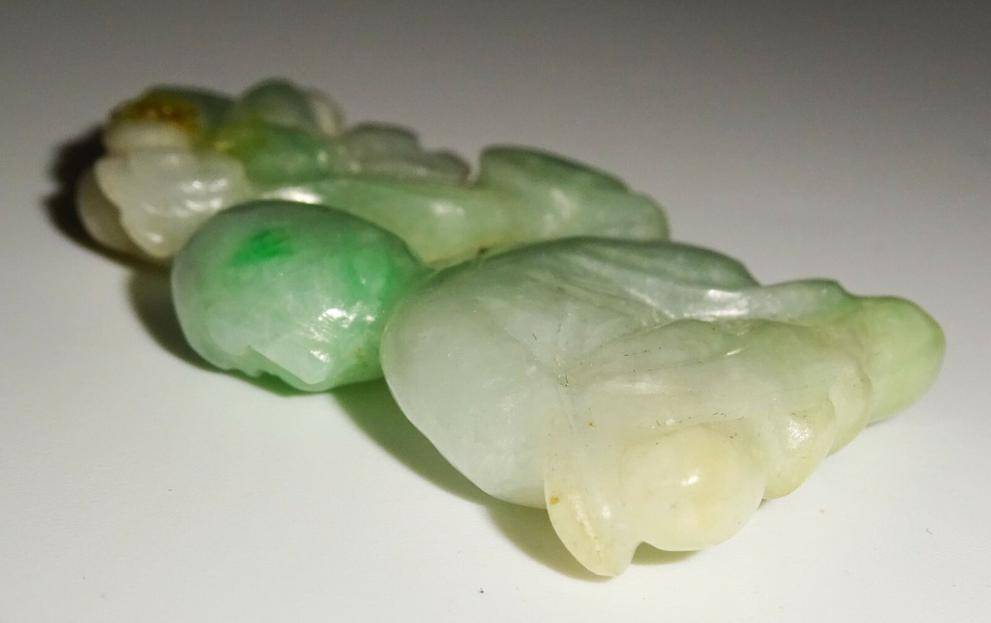 Vintage Chinese Mottled Green Jadeite Jade Carving Boy Lingzhi & Bat  (LuD)