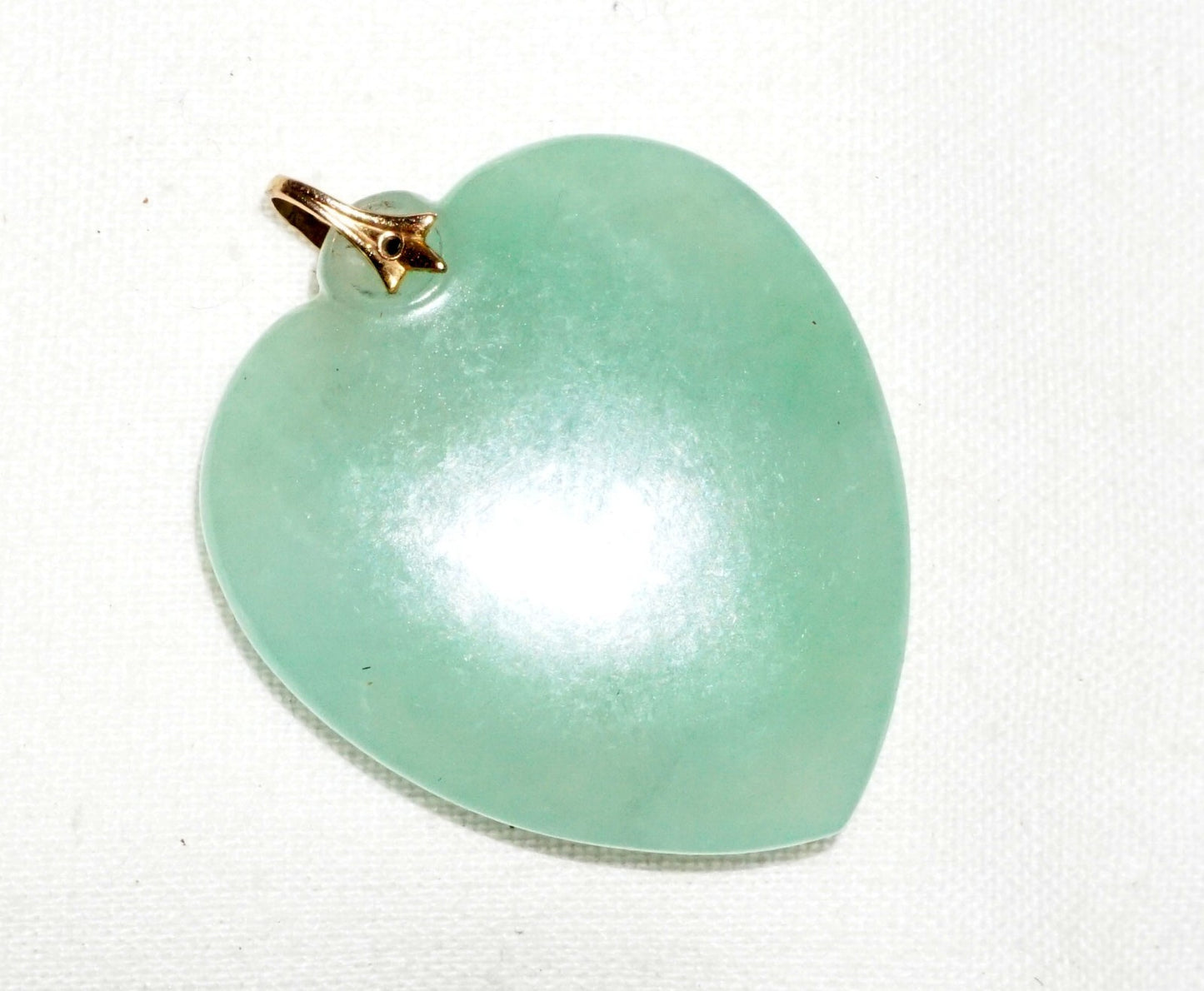 Vintage Chinese Light Celadon Green Jadeite Jade Heart Motif Pendant  (***)