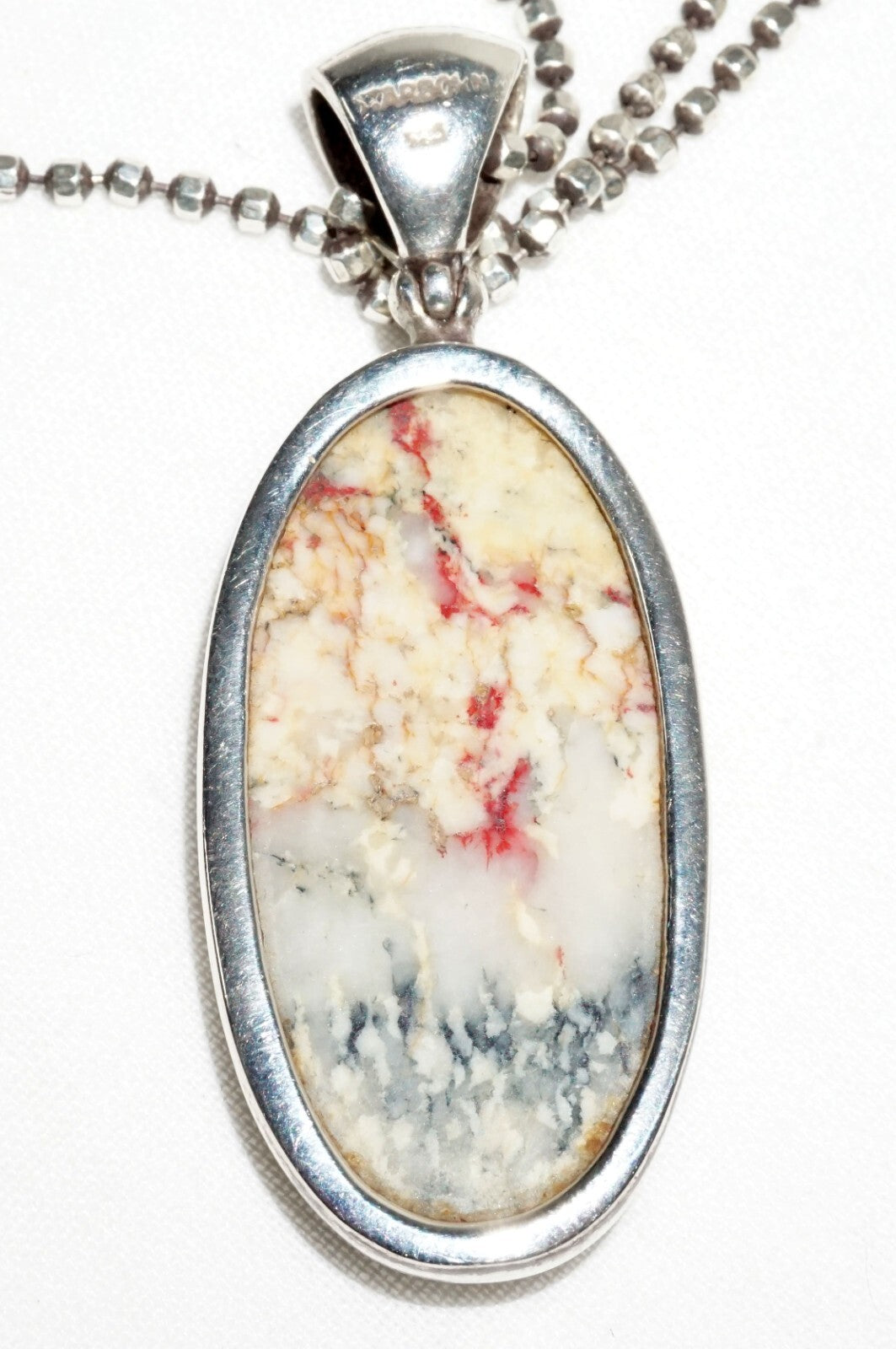 Sterling Silver Necklace w. Silver Set Multi Color Hard Stone Pendant (LoC)N1