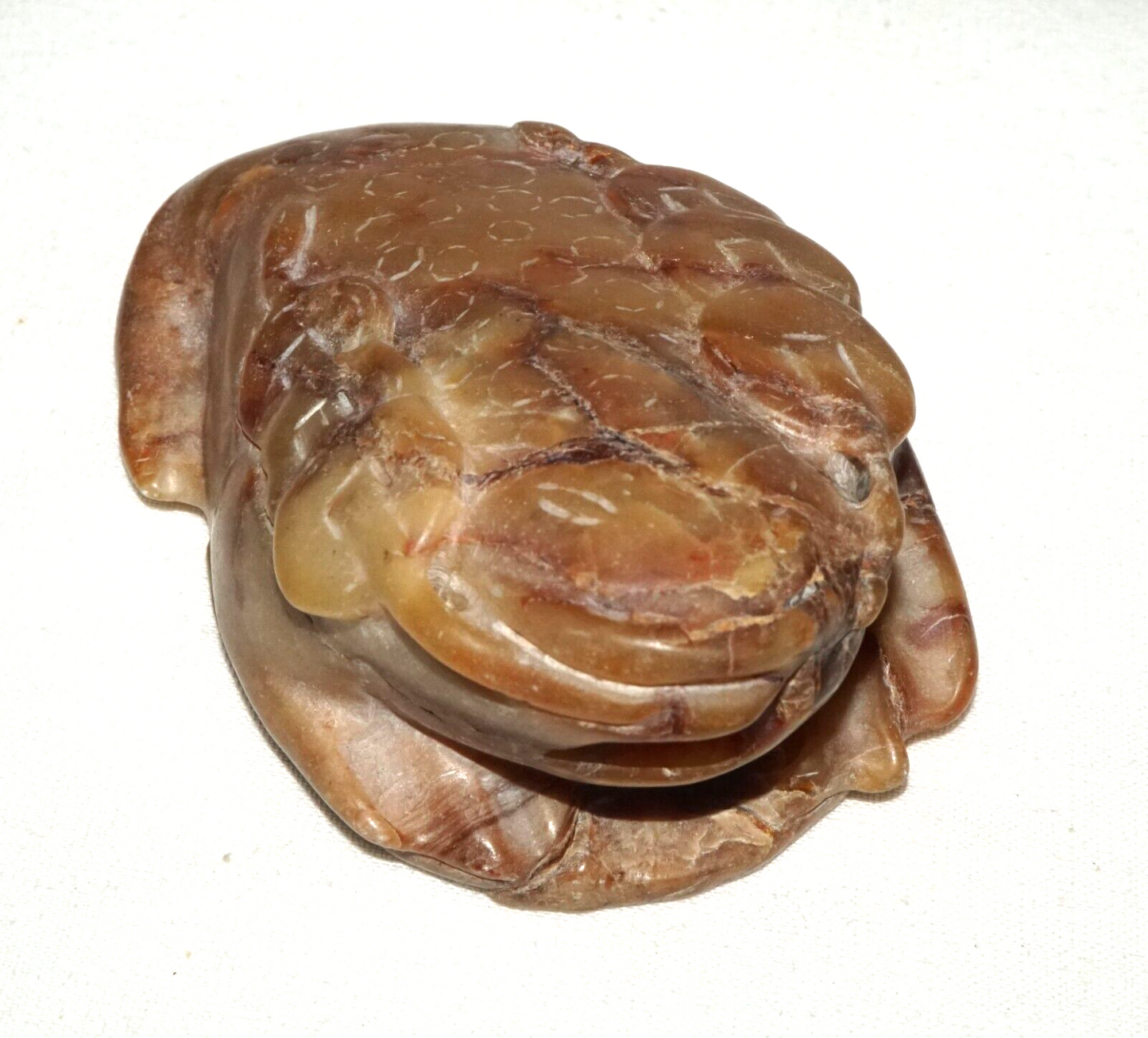 Vintage Chinese Soapstone Carving w. Toad Holding Coins on Coin Motif  (LeS)L20