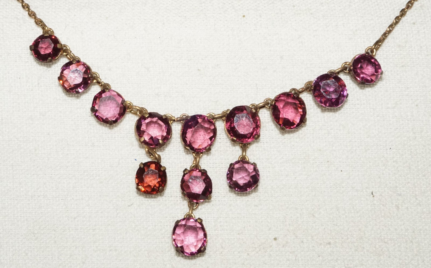Vintage Gold-washed Sterling Silver Necklace w. 13x Amethyst Pendant (GoB *#22