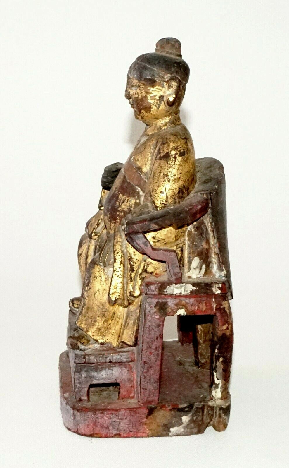 17/18C Chinese Gilt Wooden Folk Carving Seated Deity (MeE)