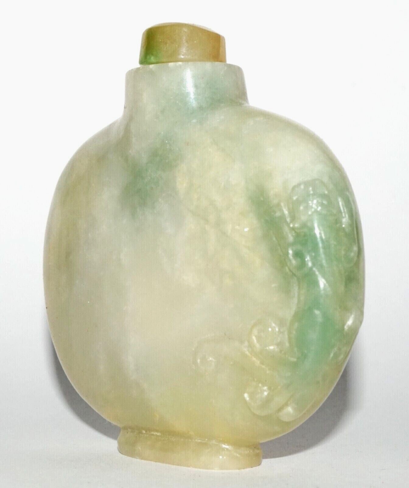 Vintage Chinese Semi Translucent Jadeite Jade Carved Snuff Bottle  (LeS) G12