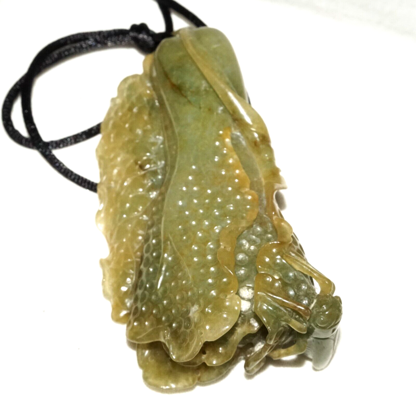 Vintage Chinese Green Jade Cabbage & Bug Motif Large Carved Pendant  (LeS)L20