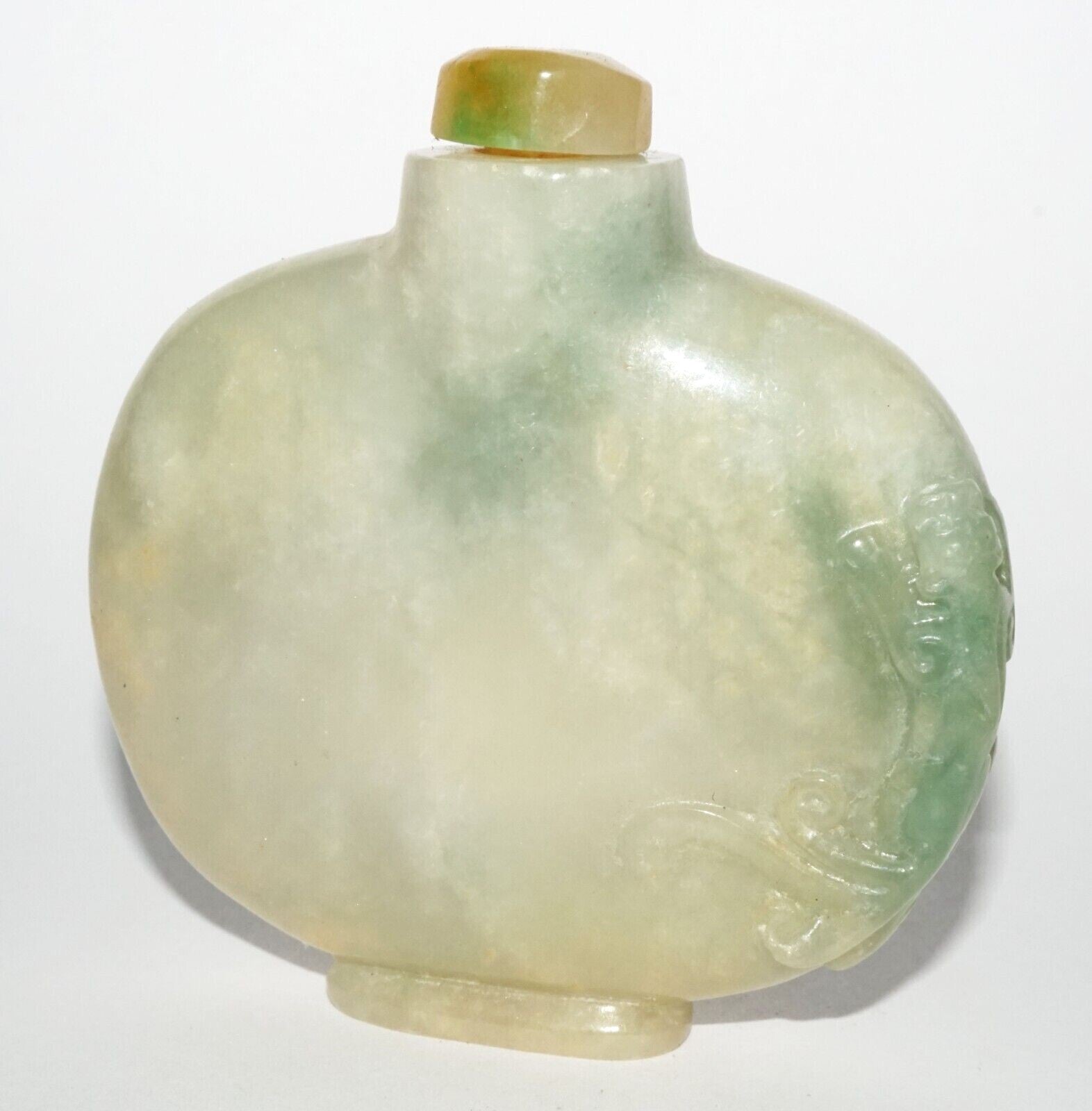 Vintage Chinese Semi Translucent Jadeite Jade Carved Snuff Bottle  (LeS) G12