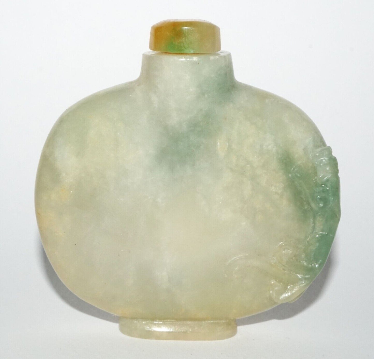 Vintage Chinese Semi Translucent Jadeite Jade Carved Snuff Bottle  (LeS) G12