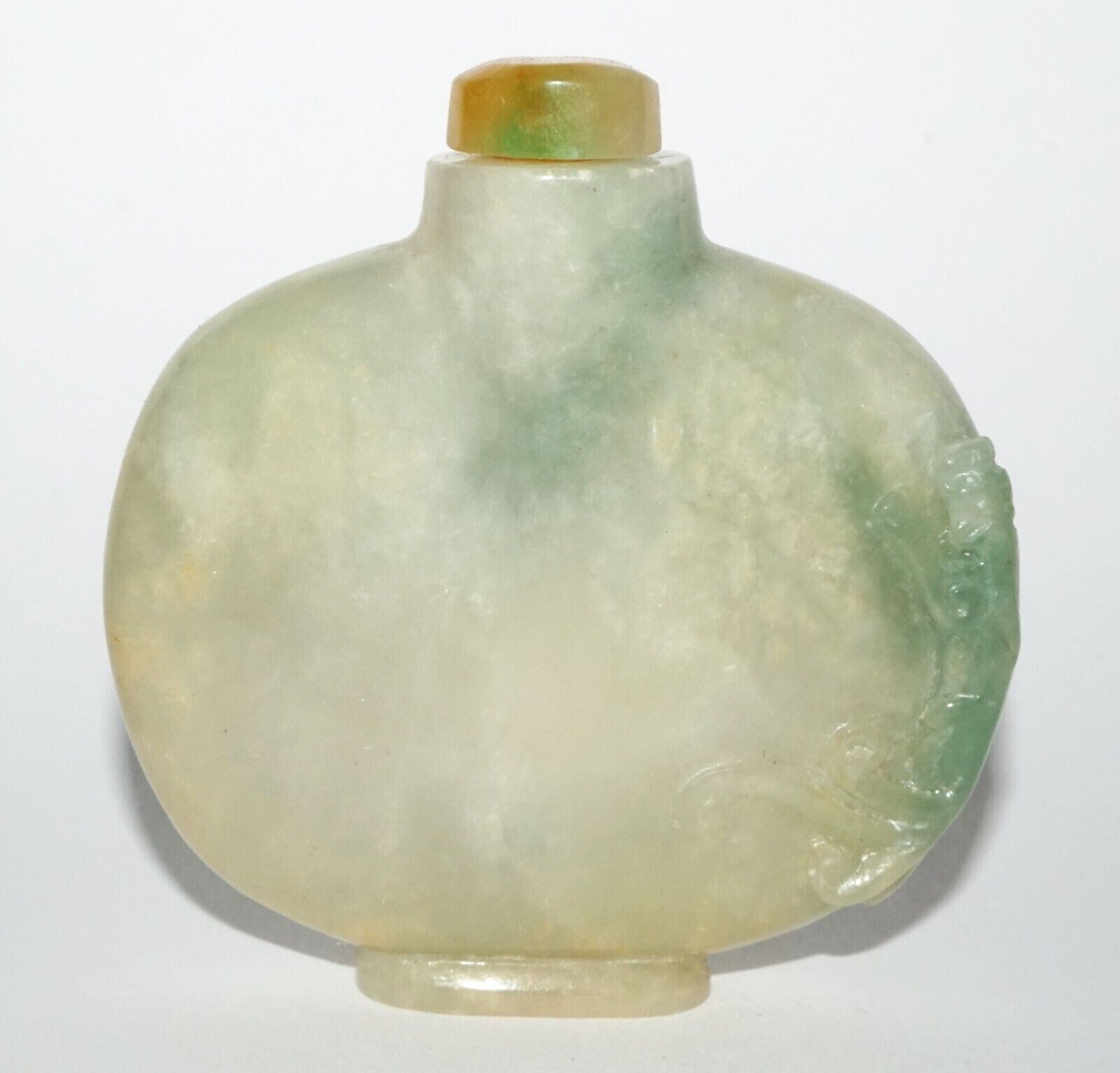 Vintage Chinese Semi Translucent Jadeite Jade Carved Snuff Bottle  (LeS) G12