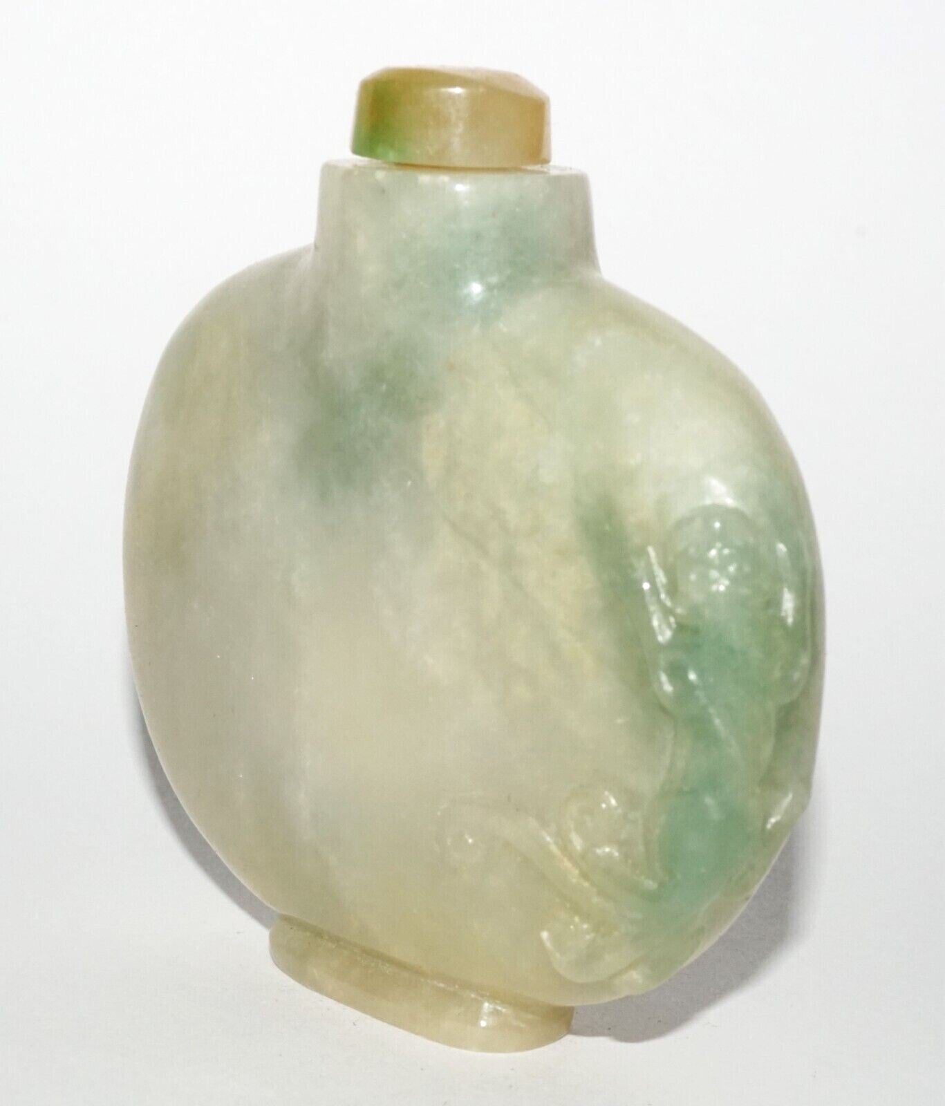 Vintage Chinese Semi Translucent Jadeite Jade Carved Snuff Bottle  (LeS) G12
