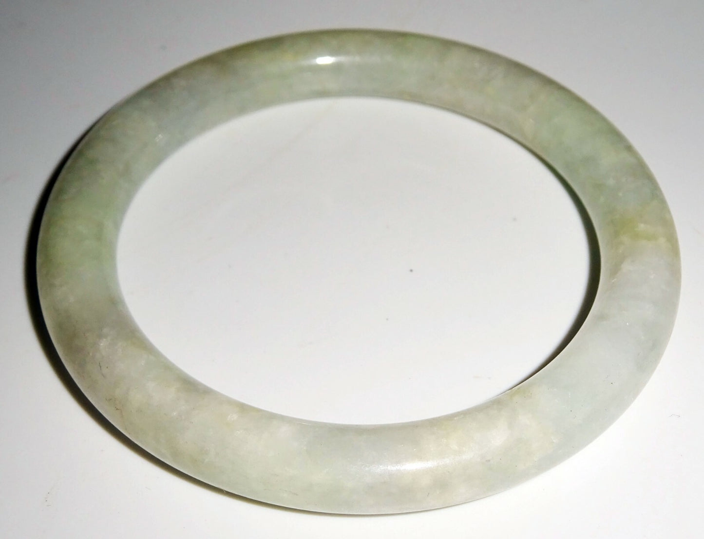 Vintage Chinese Mottled Greenish White Jadeite Jade Bangle Bracelet  (LuD)