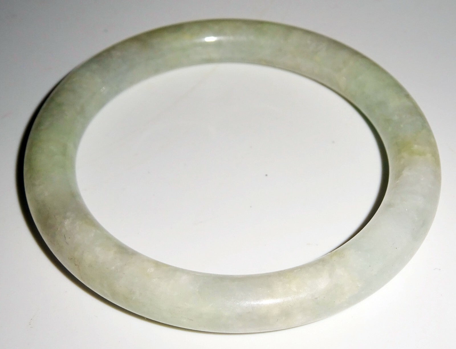 Vintage Chinese Mottled Greenish White Jadeite Jade Bangle Bracelet  (LuD)