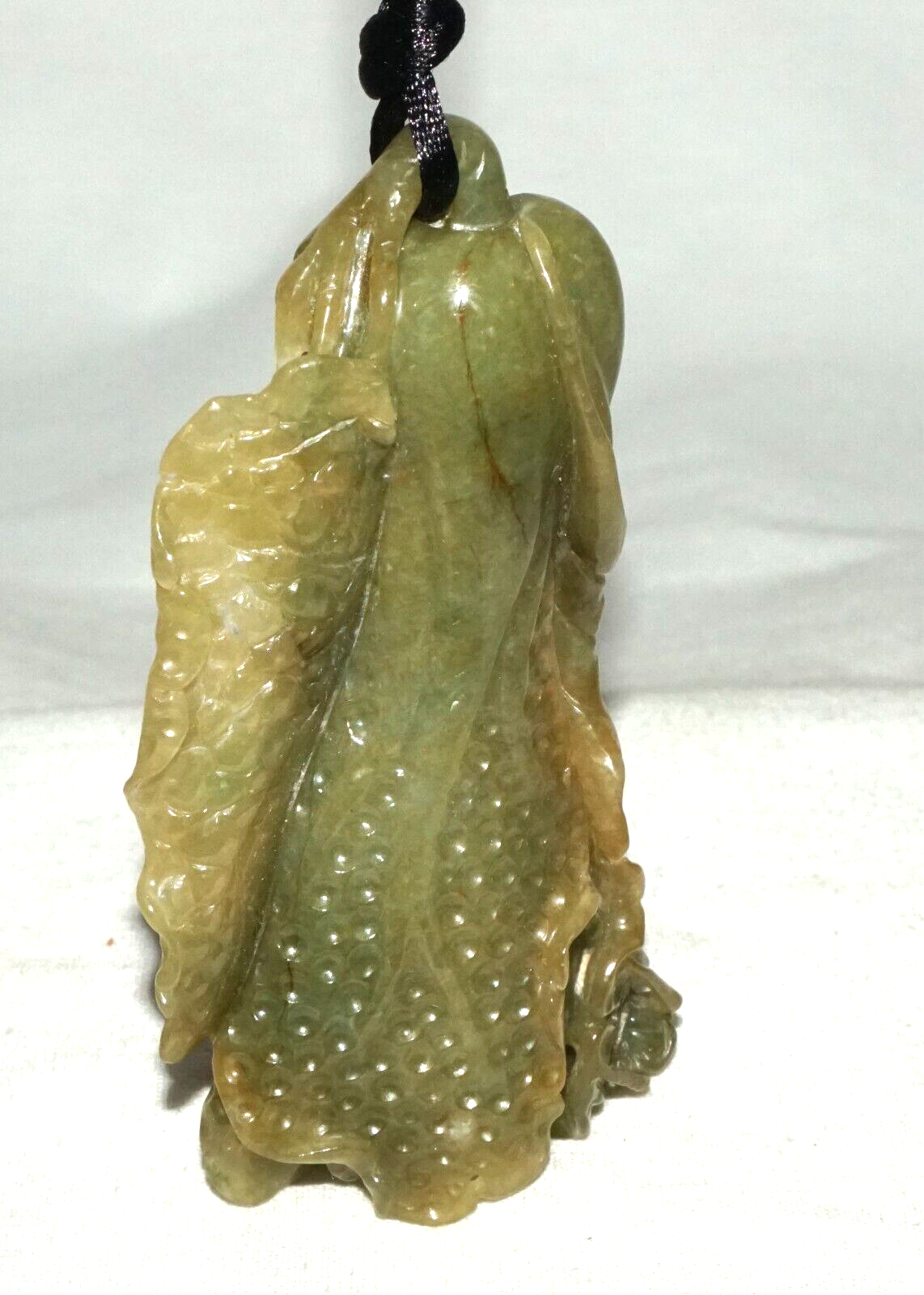 Vintage Chinese Green Jade Cabbage & Bug Motif Large Carved Pendant  (LeS)L20
