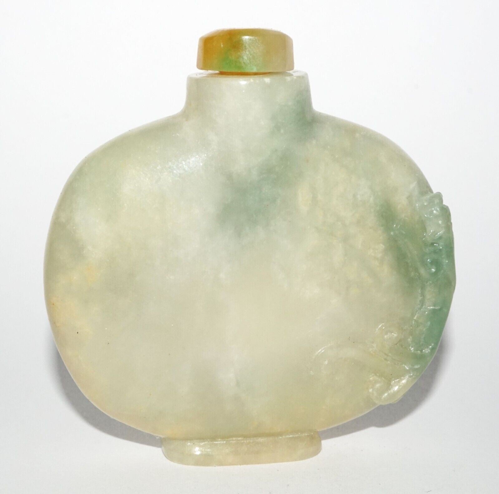 Vintage Chinese Semi Translucent Jadeite Jade Carved Snuff Bottle  (LeS) G12