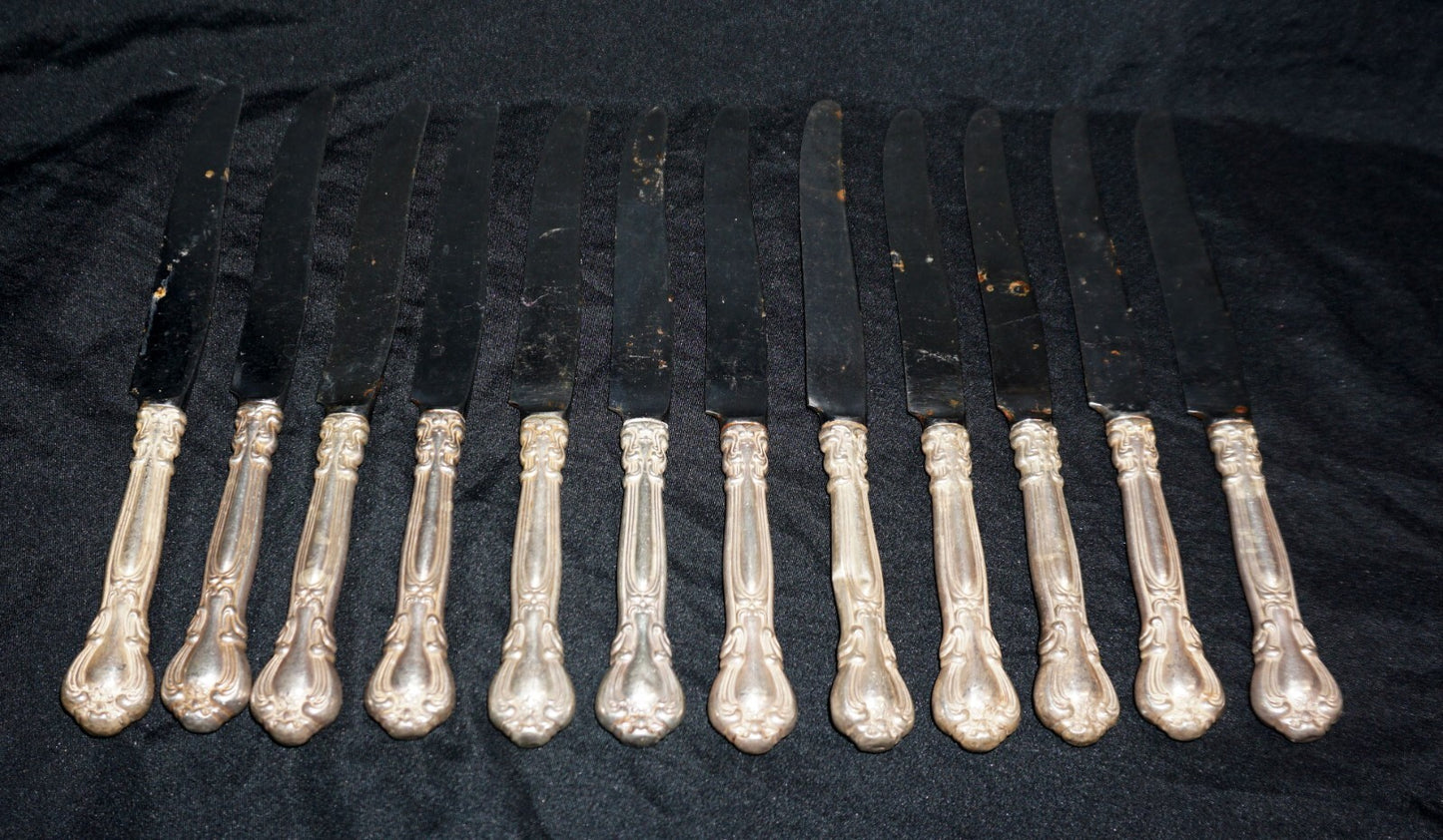 12Pc American Sterling Silver Luncheon Knives 8 3/4"-Gorham Chantilly 1895 (ChB)