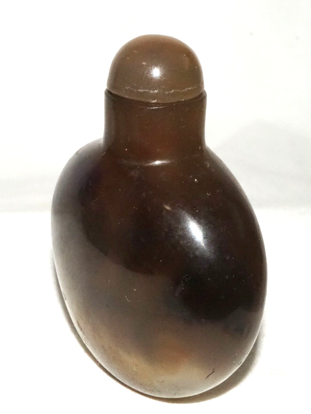 Vintage Chinese Shadow Agate Carved Snuff Bottle & Stopper  (LeS)