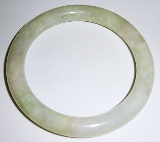 Vintage Chinese Mottled Greenish White Jadeite Jade Bangle Bracelet  (LuD)
