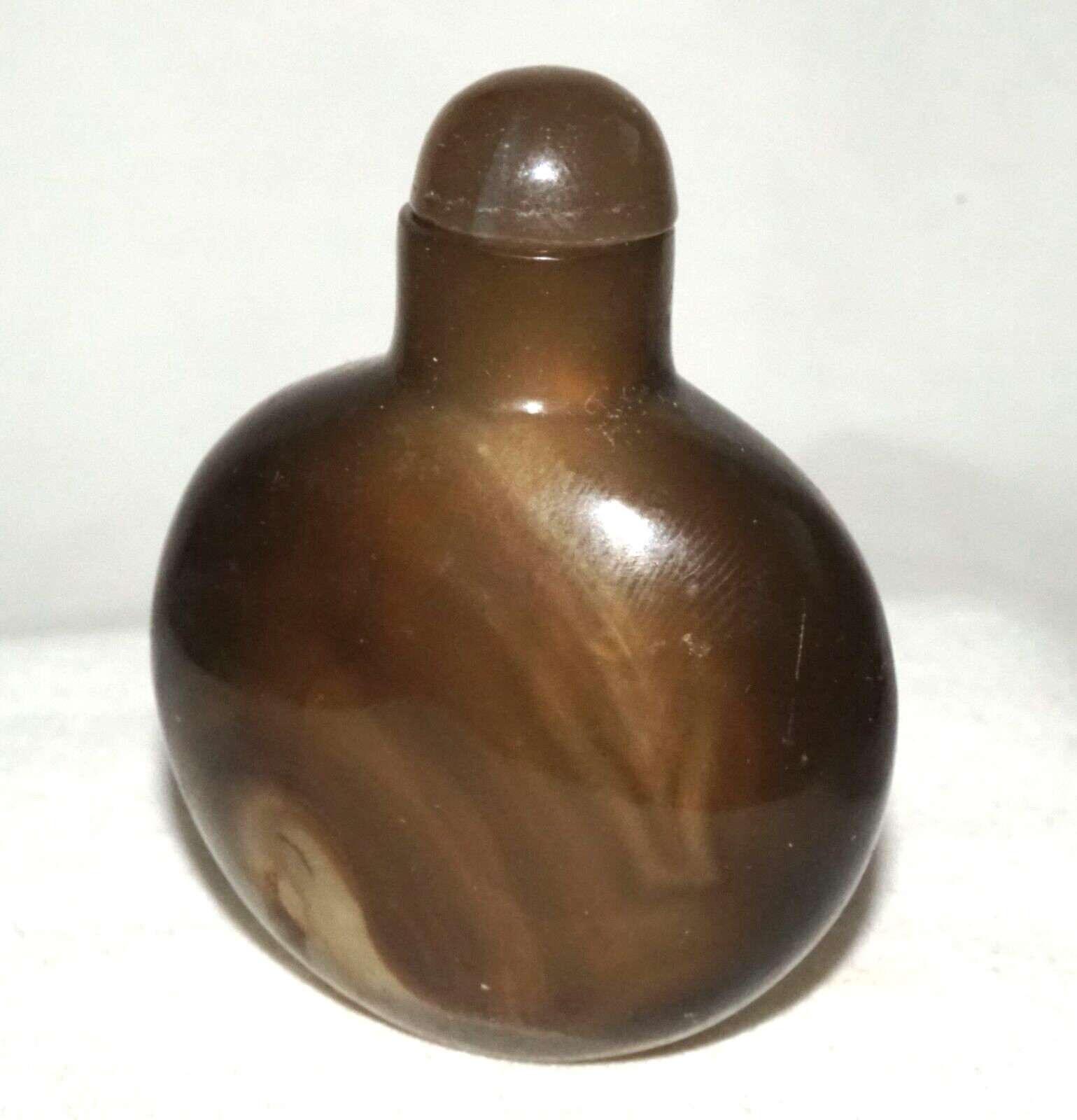 Vintage Chinese Shadow Agate Carved Snuff Bottle & Stopper  (LeS)