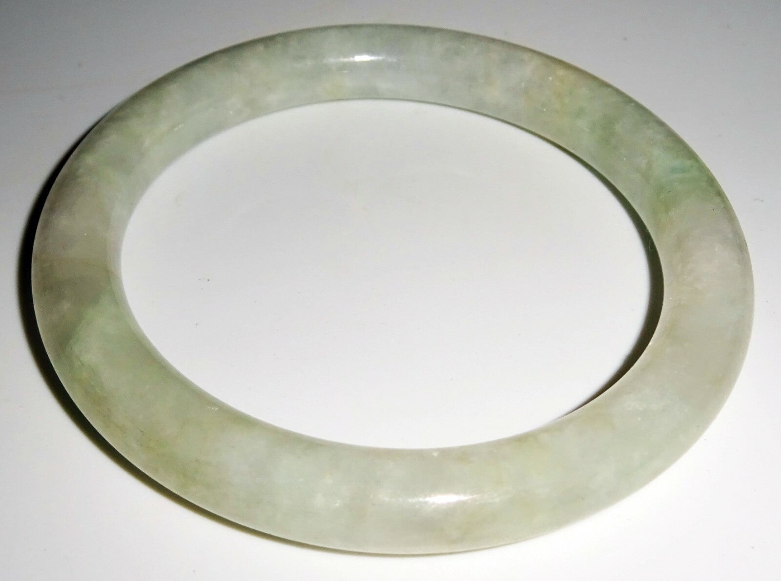 Vintage Chinese Mottled Greenish White Jadeite Jade Bangle Bracelet  (LuD)