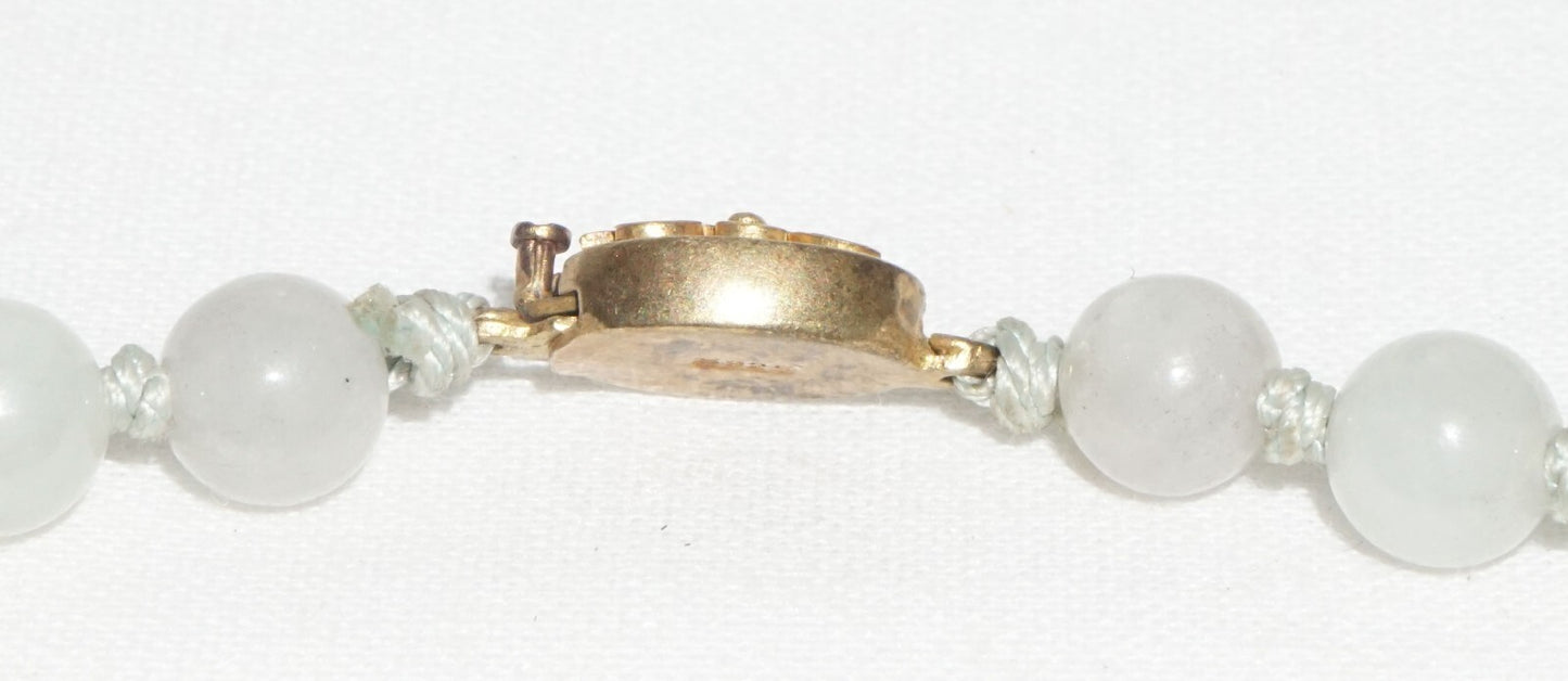 Vintage Chinese Grey Green Jadeite Jade Bead Necklace w. Silver Clasp  (---)#3