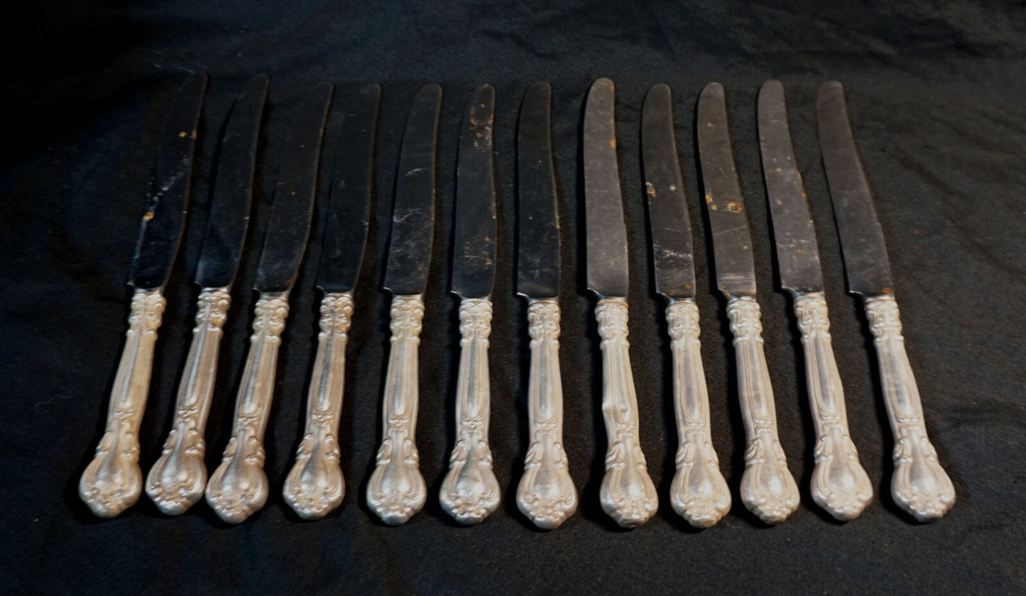 12Pc American Sterling Silver Luncheon Knives 8 3/4"-Gorham Chantilly 1895 (ChB)