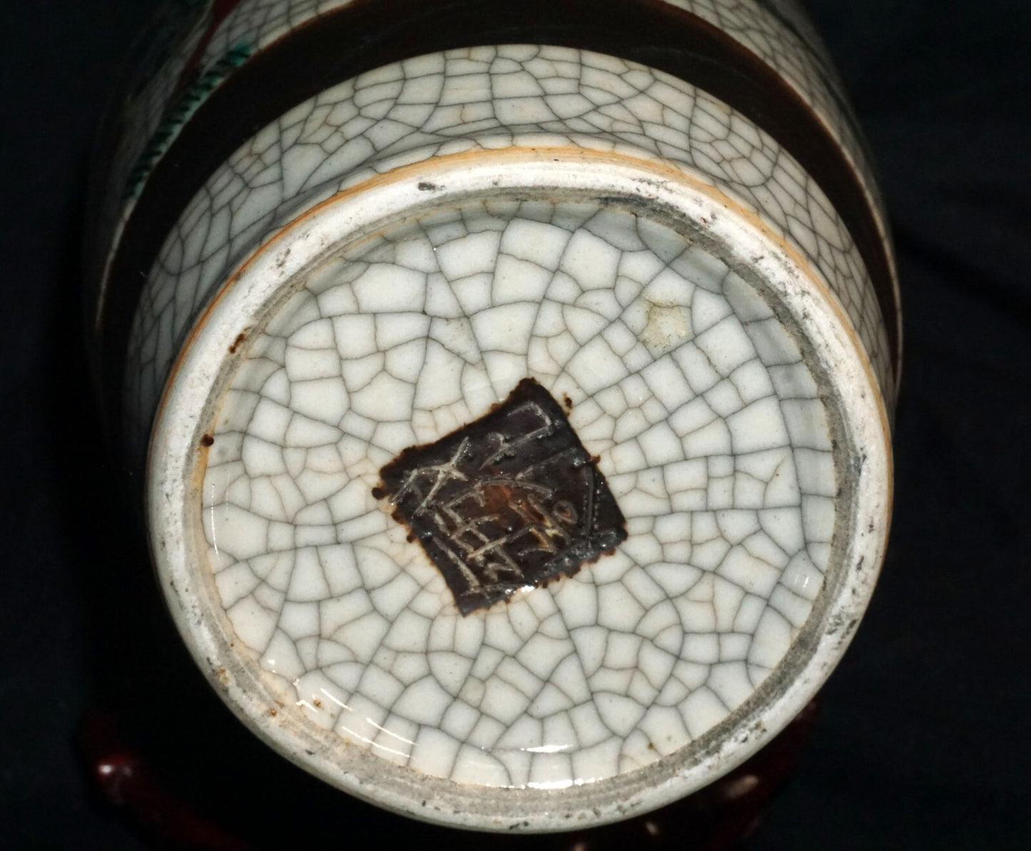 1900 Chinese Pottery Vase w. Crackled Finish Warrior on Horses Motif (ChT) IC