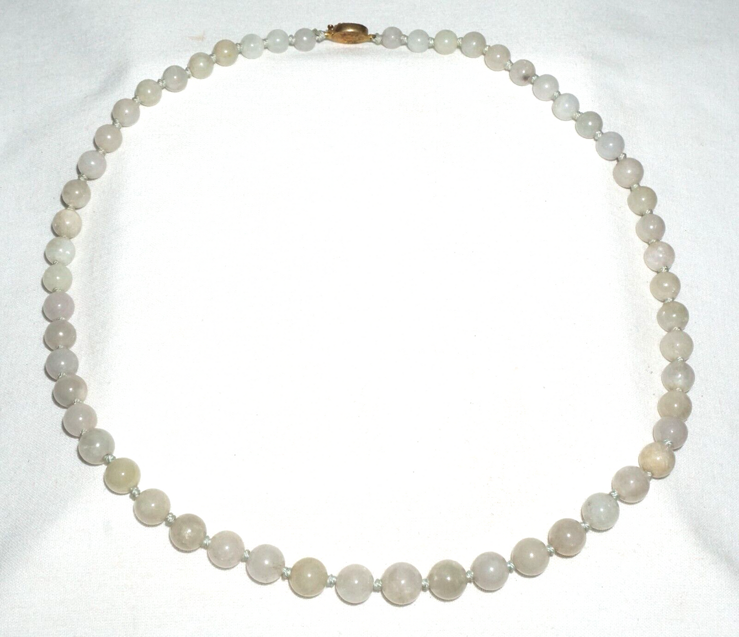 Vintage Chinese Grey Green Jadeite Jade Bead Necklace w. Silver Clasp  (---)#3