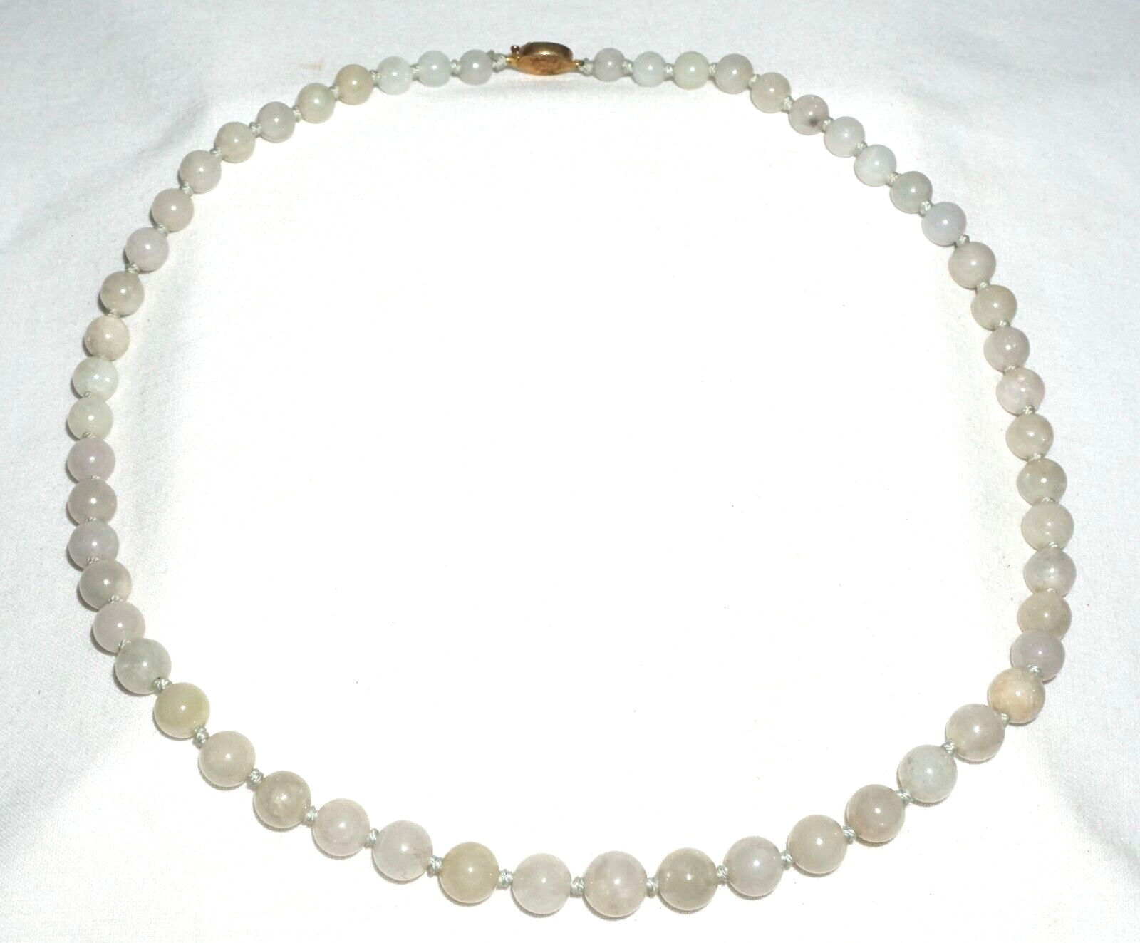 Vintage Chinese Grey Green Jadeite Jade Bead Necklace w. Silver Clasp  (---)#3