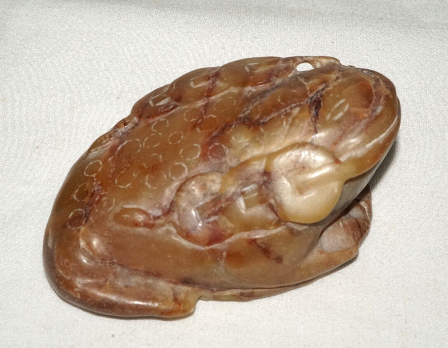 Vintage Chinese Soapstone Carving w. Toad Holding Coins on Coin Motif  (LeS)L20
