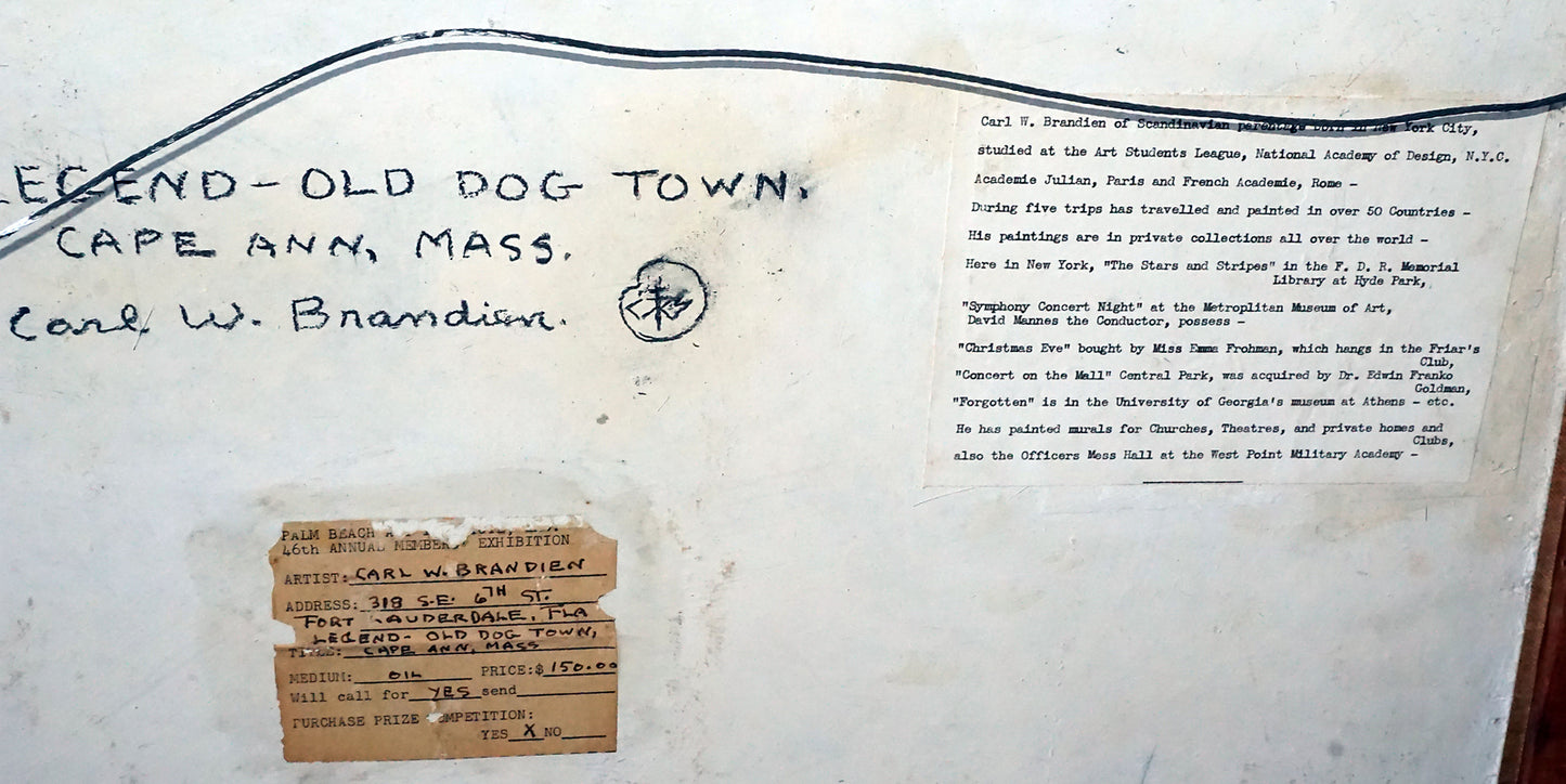 American Oil Painting Legend-Old Dog Town, Cape Ann, Mass. by Carl W. Brandien