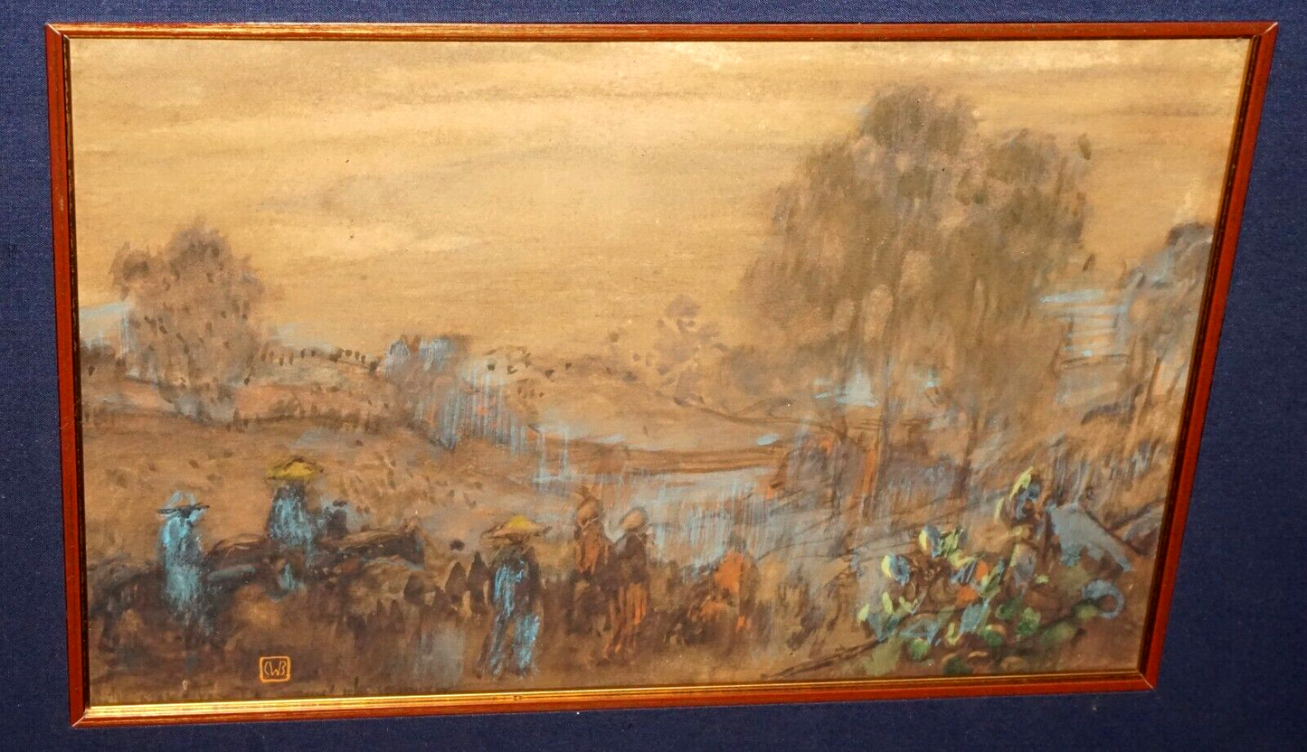 1920s Hawaii WC & Pastel Painting Riding to Kula Maui by Charles Bartlett (LLA)