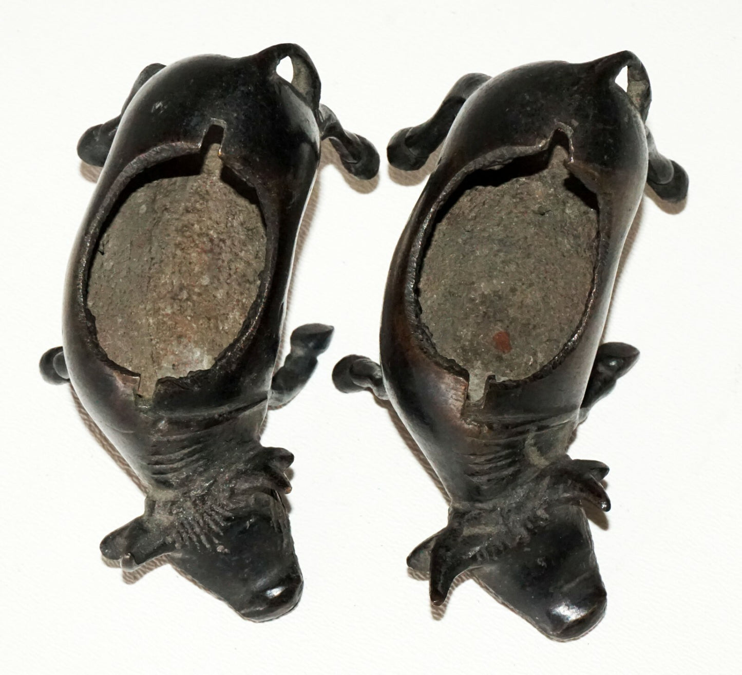 Pair Japanese Meiji Small Bronze Incense Burner w. Figure on Ox Motif (FLA)