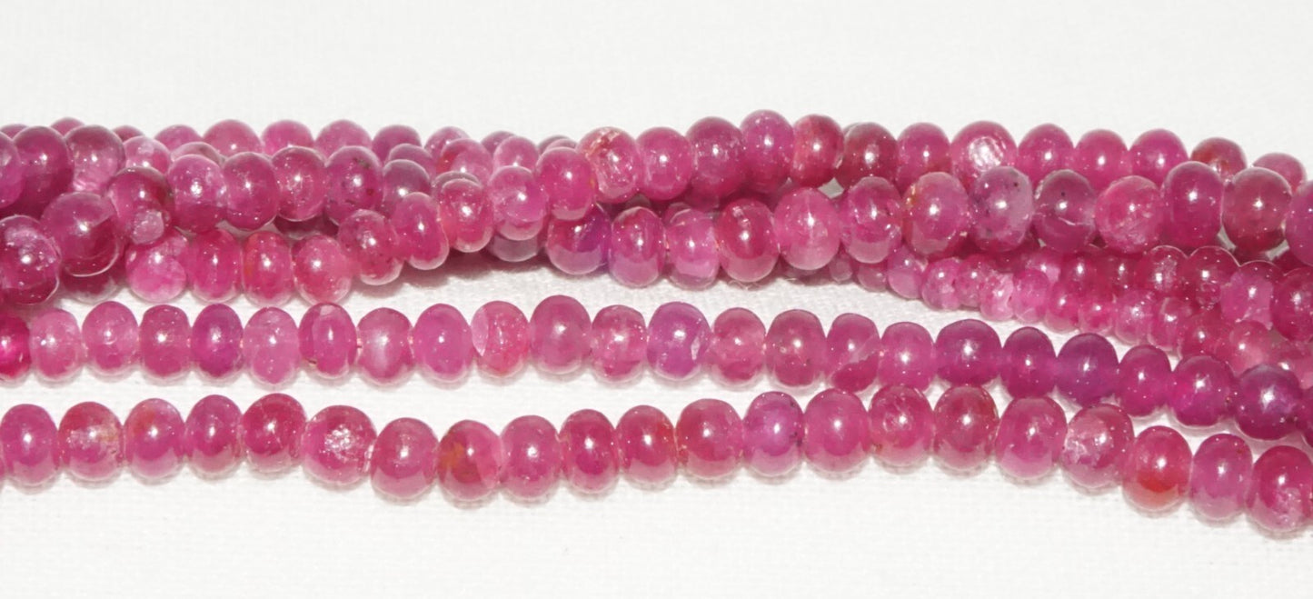 Vintage 7x Strand Ruby Bead Necklace w. 14k Y. Gold Double Leopard Clasp (LeD)