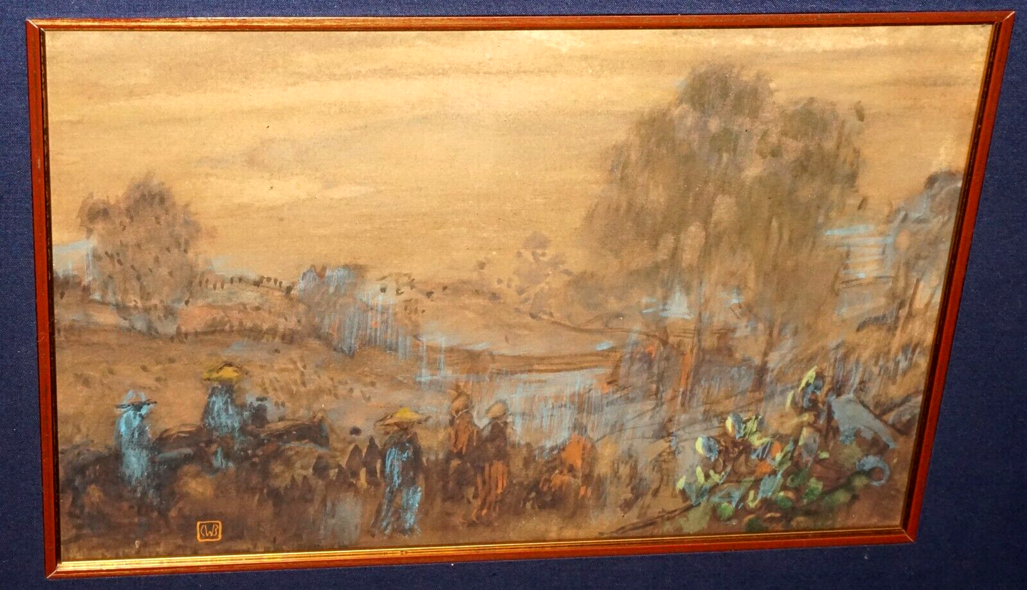 1920s Hawaii WC & Pastel Painting Riding to Kula Maui by Charles Bartlett (LLA)