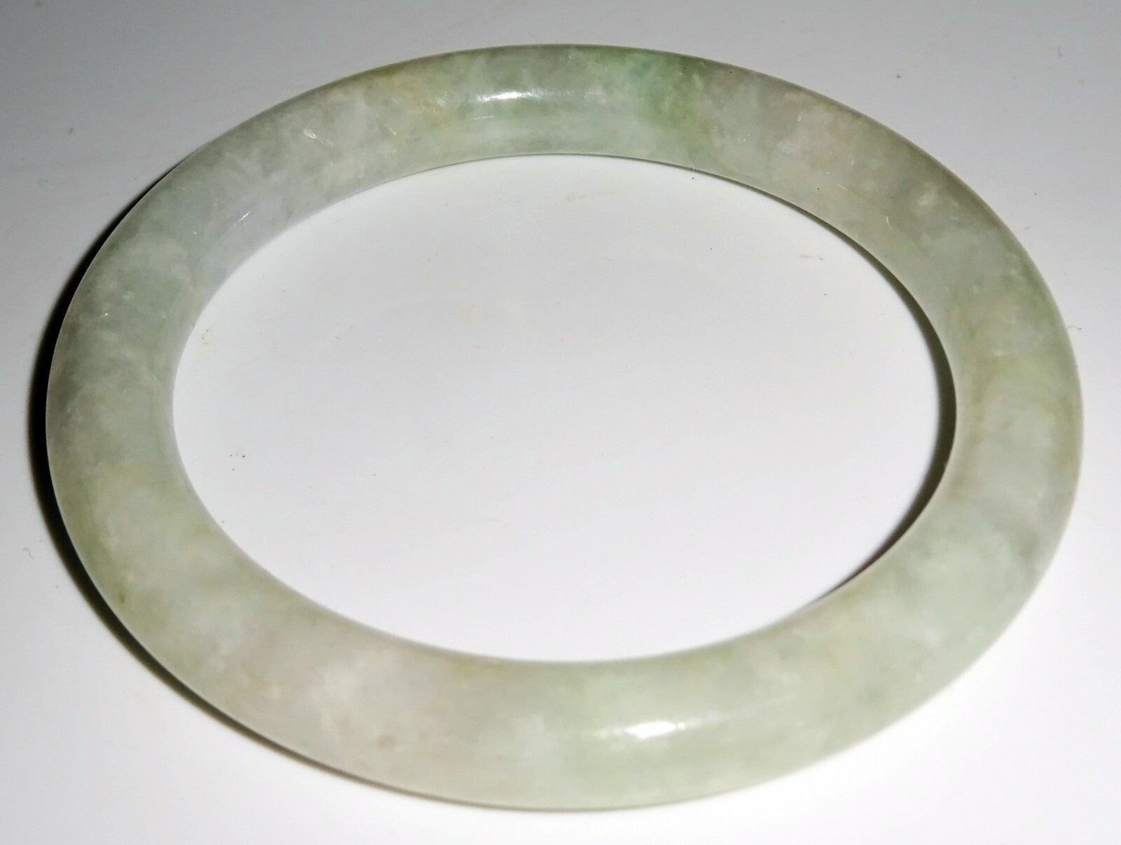 Vintage Chinese Mottled Greenish White Jadeite Jade Bangle Bracelet  (LuD)