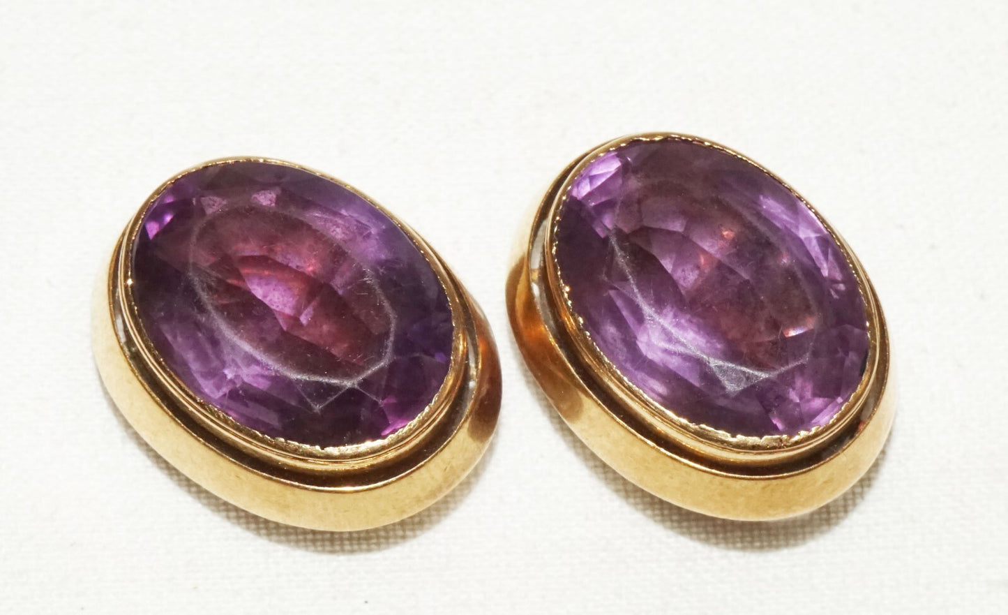 Pair UK 10K Yellow Gold Victorian Cuff Buttons w. Amethyst Accents (CuM)