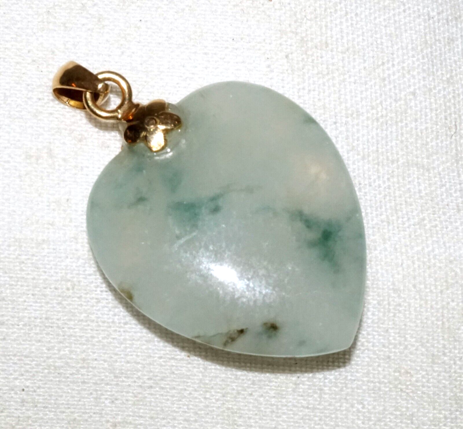 Vintage Chinese 14k Yellow Gold Translucent Jadeite Jade Heart Pendant  (InS)L6