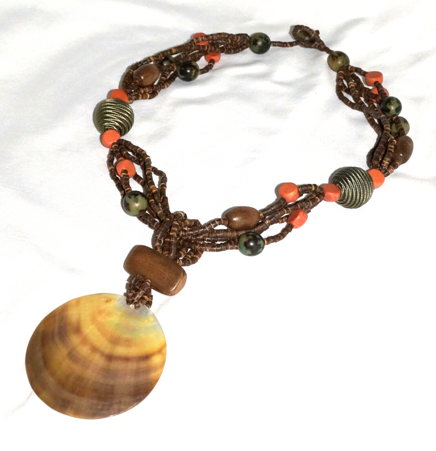 Beaded Multi Strand + Statement Abalone Shell Necklace & Earrings (MaM)4