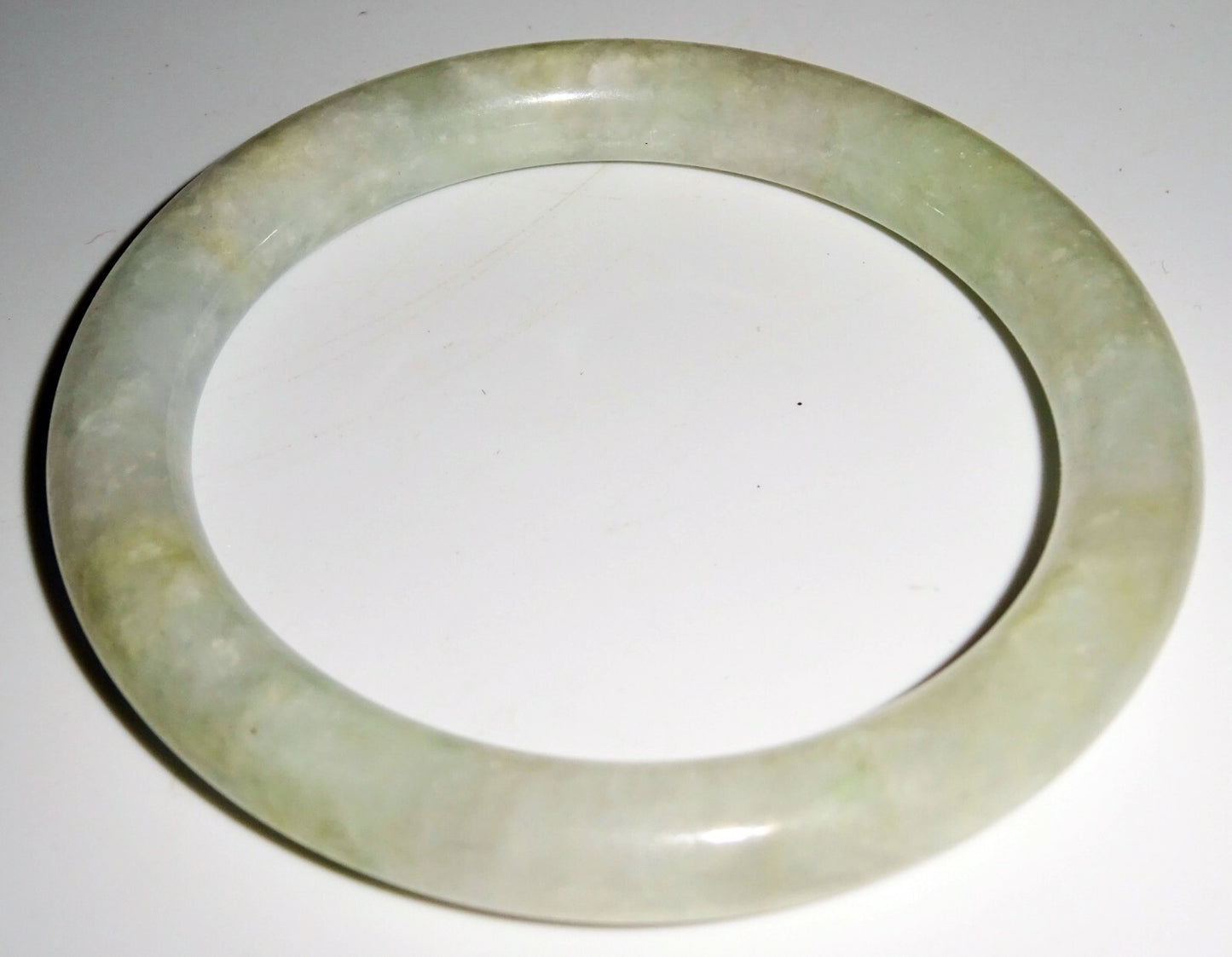 Vintage Chinese Mottled Greenish White Jadeite Jade Bangle Bracelet  (LuD)