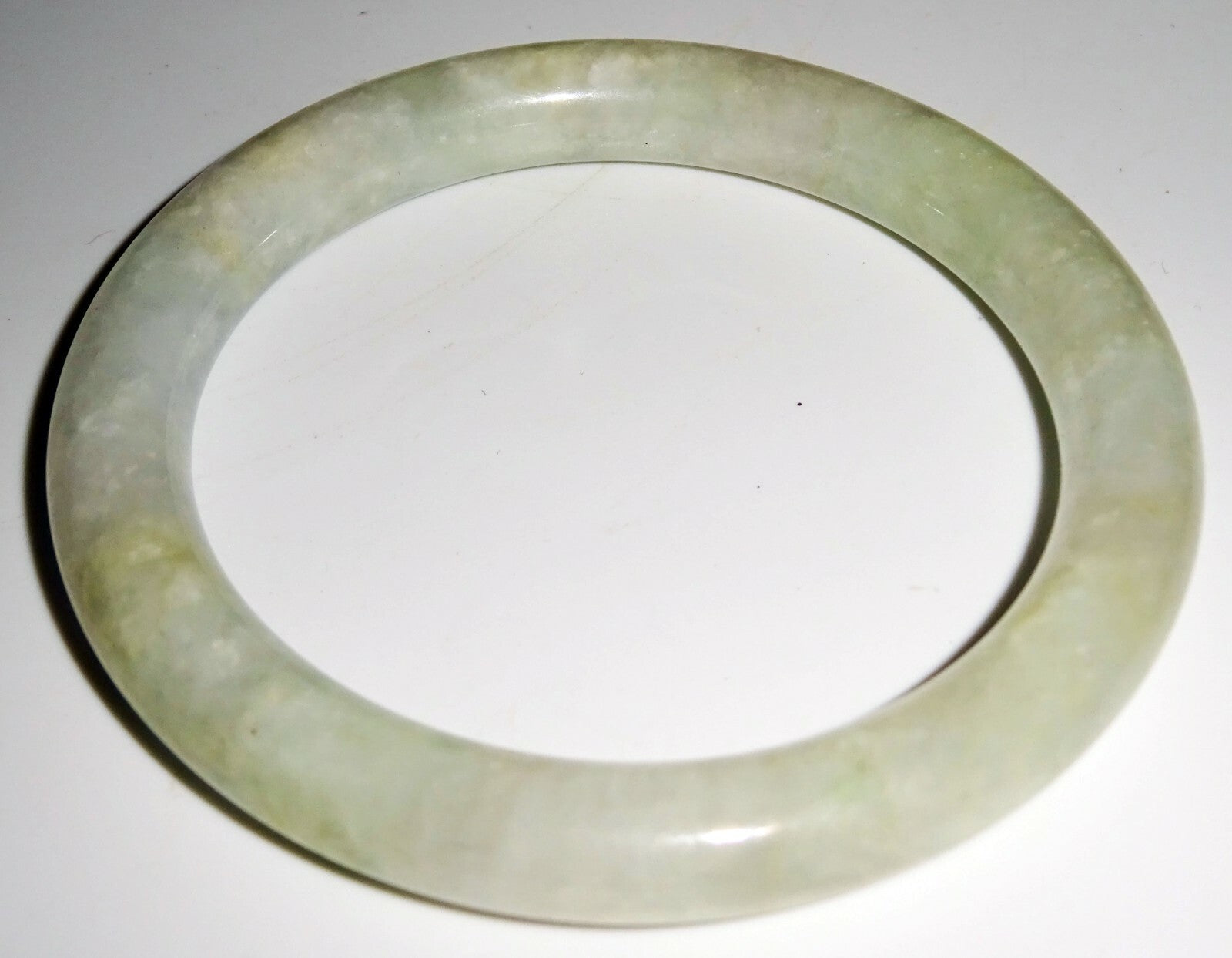 Vintage Chinese Mottled Greenish White Jadeite Jade Bangle Bracelet  (LuD)
